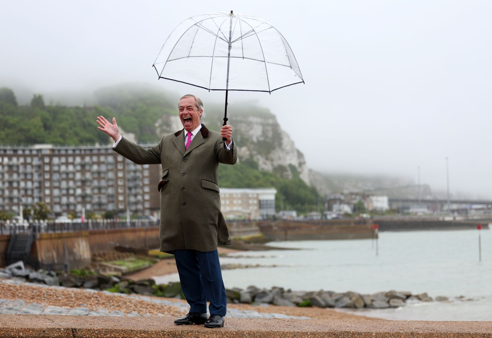 epa11375216 Nigel Farage poses for a photo after addressing a press conference for the Reform UK party in Dover, Britain, 28 May 2024. Britain will hold a snap general election on 04 July 2024.  EPA/ANDY RAIN