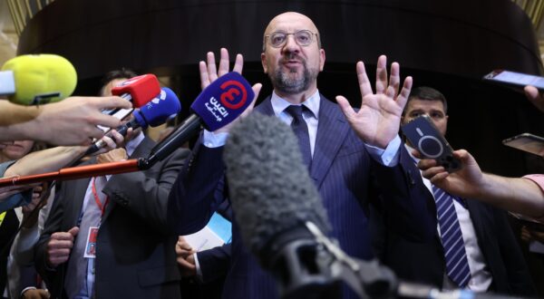 epa11419054 European Council President Charles Michel gives a statement at the end of an informal meeting of the European Council in Brussels, Belgium, 17 June 2024. Following the European Parliament elections, EU leaders gathered in Brussels to discuss the next institutional cycle and renew the top jobs of the European institutions to reflect the EU's diversity in terms of geography, country size, gender, and political affiliation.  EPA/OLIVIER HOSLET