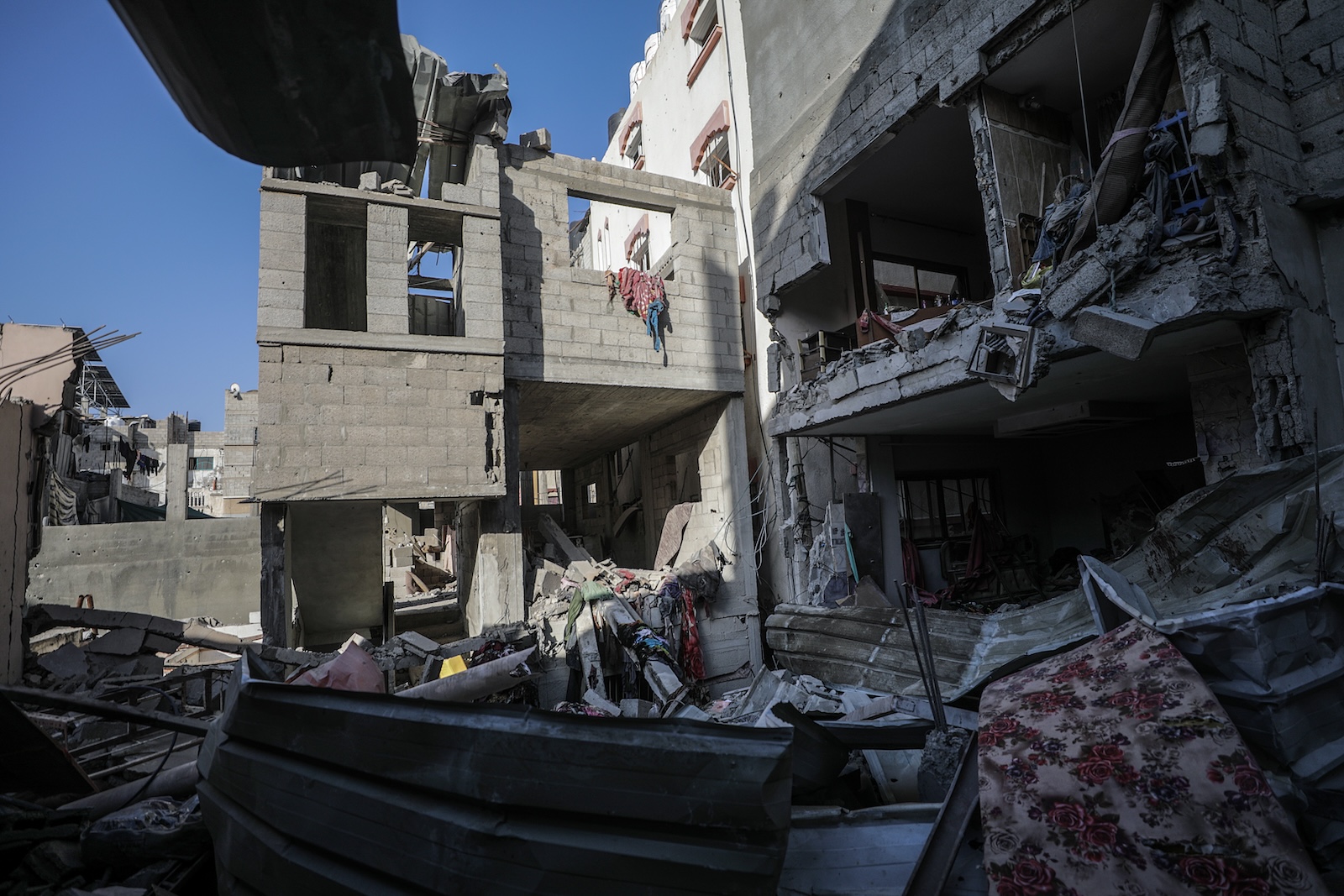 epa11435803 The destroyed home of Nasr family following an Israeli air strike in the Al-Maghazi refugee camp, southern Gaza Strip, 25 June 2024. According to a report from the Palestinian Ministry of Health, five Palestinians were killed and more than 12 injured overnight in an Israeli air strike on the Al-Maghazi refugee camp. More than 37,000 Palestinians and over 1,400 Israelis have been killed, according to the Palestinian Health Ministry and the Israel Defense Forces (IDF), since Hamas militants launched an attack against Israel from the Gaza Strip on 07 October 2023, and the Israeli operations in Gaza and the West Bank which followed it.  EPA/MOHAMMED SABER