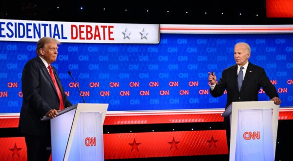 epa11442527 US President Joe Biden (R) and former US President Donald J. Trump (L) participate in the first 2024 presidential election debate, at Georgia Institute of Technologyâ€™s McCamish Pavilion in Atlanta, Georgia, USA, 27 June 2024. The first 2024 presidential election debate is hosted by CNN.  EPA/WILL LANZONI / CNN PHOTOS MANDATORY CREDIT: CNN PHOTOS / CREDIT CNN - WILL LANZONI   EDITORIAL USE ONLY  EDITORIAL USE ONLY