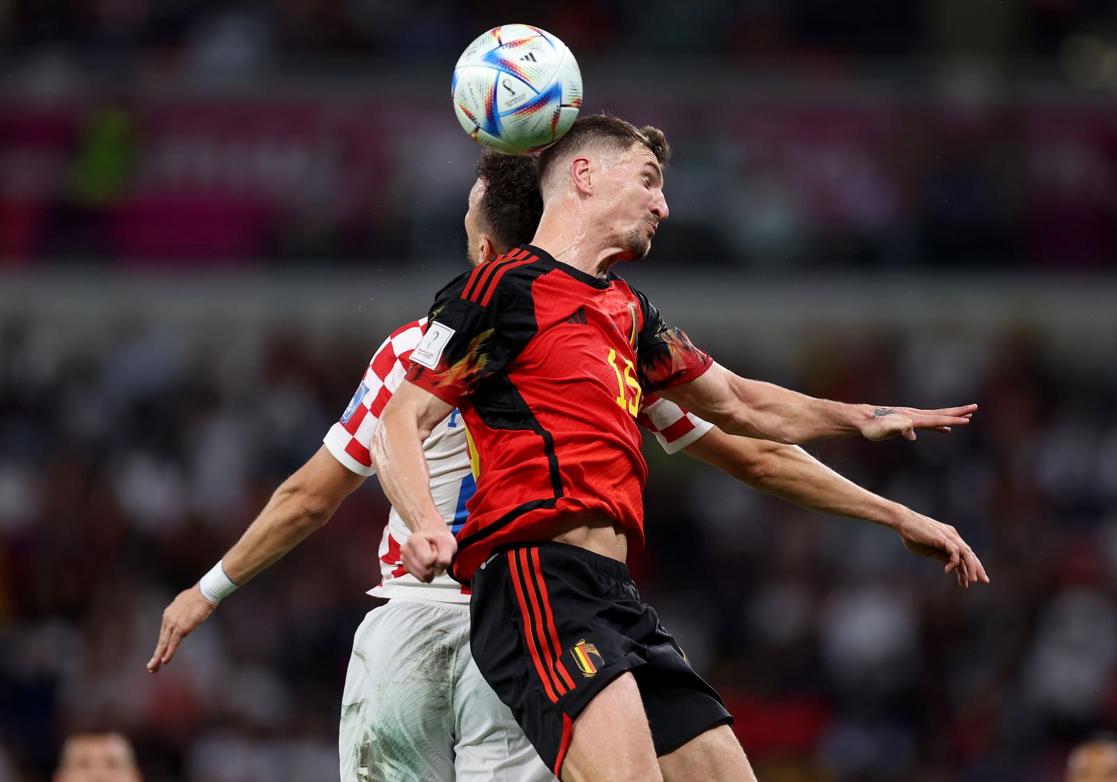 01.12.2022., stadion Ahmad Bin Ali, Al Rayyan, Katar - FIFA Svjetsko prvenstvo, skupina F, 3. kolo, Hrvatska - Belgija. 
Ivan Perisic, Thomas Meunier
   Photo: Igor Kralj/PIXSELL