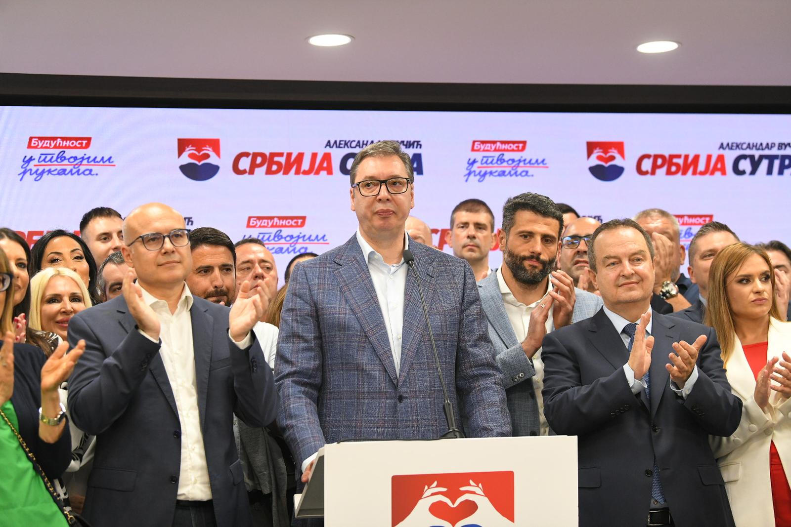 02, June, 2024, Belgrade - The President of the Republic of Serbia, Aleksandar Vucic, addressed the media at the headquarters of the Serbian Progressive Party. Aleksandar Vucic. Photo: R.Z./ATAImages

02, jun, 2024, Beograd - U sedistu Srpske napredne stranke medijima se obratio  predsednika Republike Srbije Aleksandra Vucica. Photo: R.Z./ATAImages Photo: R.Z./ATAImages/PIXSELL