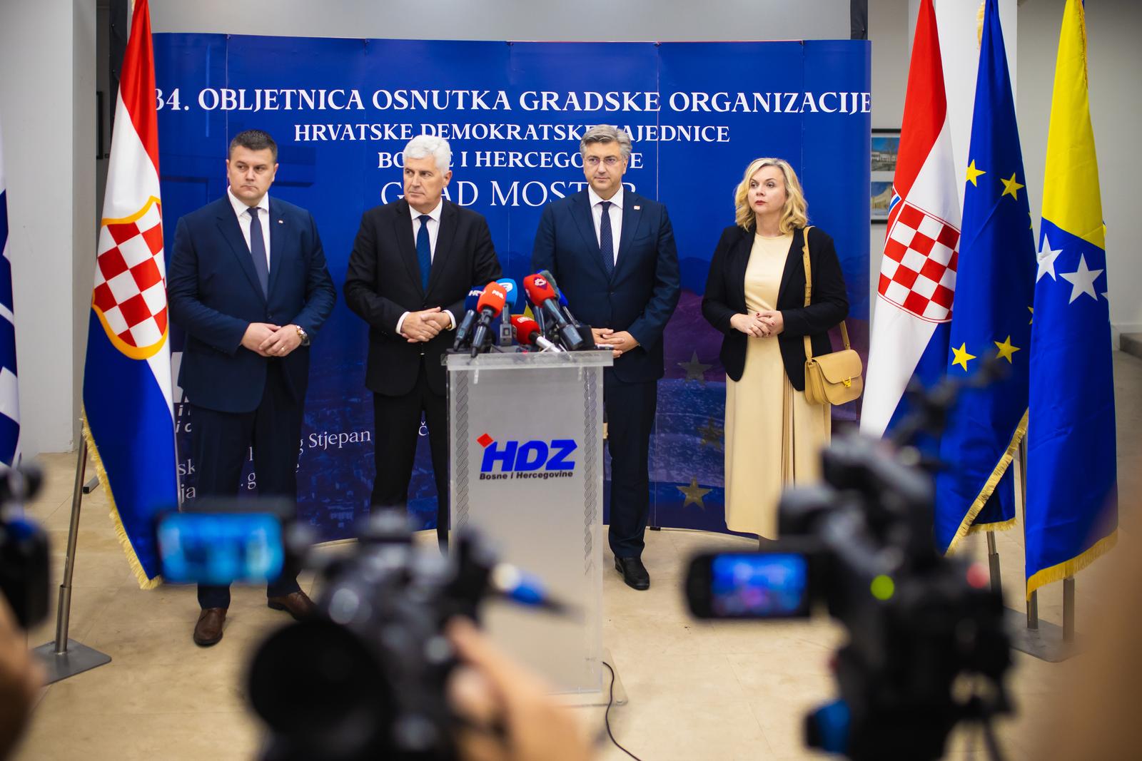 03.06.2024. Mostar -  Predsjednik Vlade Republike Hrvatske i predsjednik HDZ-a RH Andrej Plenkovic sudjelovao u svecanom obiljezavanju 34 godine djelovanja Gradskog odbora HDZ-a BiH Mostar. Photo: Denis Kapetanović/PIXSELL