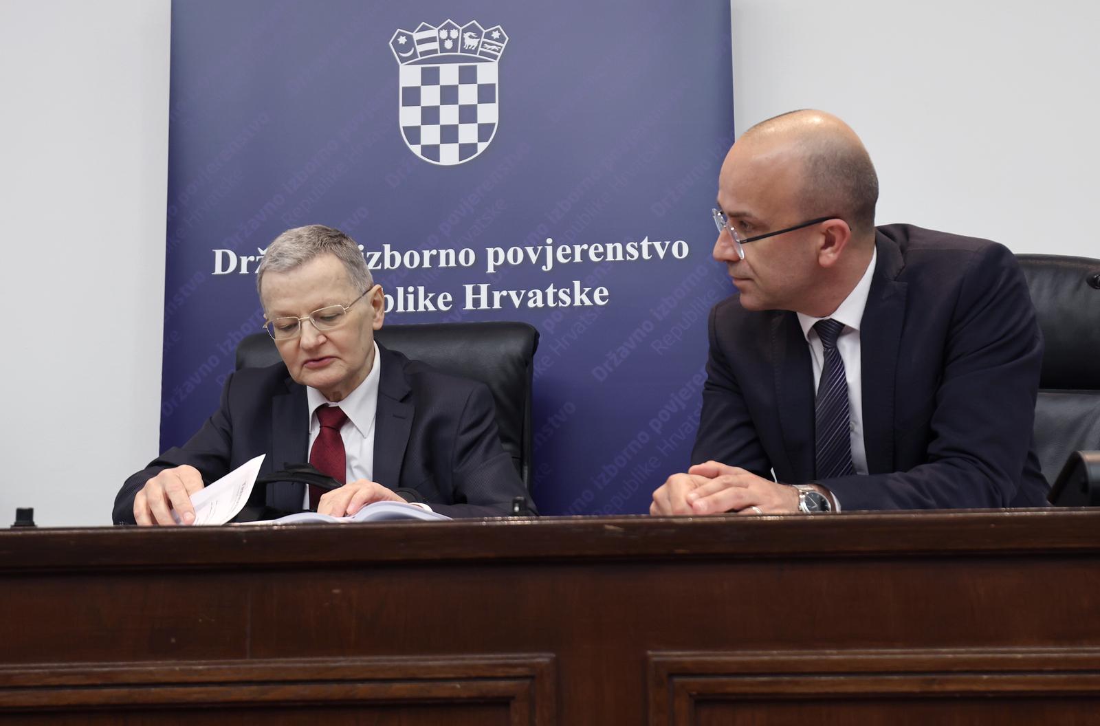 18.04.2024., Zagreb - Konferencija za medije Drzavnog izbornog povjerenstva odrzana je u zgradi Hrvatskoga sabora, na kojoj su Damir Kontrec, Radovan Dobronic, Slaven Hojski i Josip Salapic dali sluzbeni izjavu o tome kako su prosli izbori. Photo: Sanjin Strukic/PIXSELL