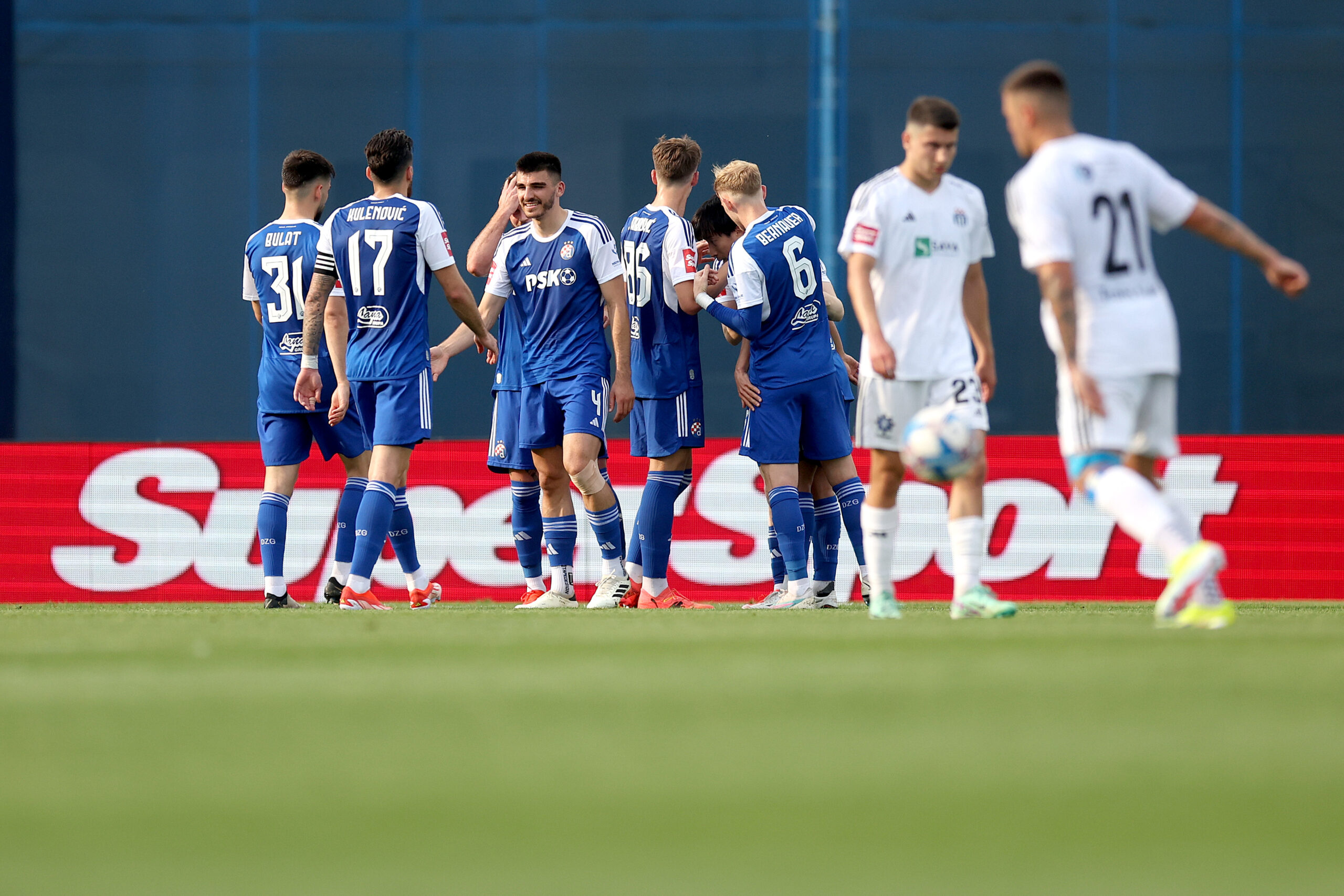 26.05.2024., stadion Maksimir, Zagreb - SuperSport HNL, 36. kolo, GNK Dinamo - NK Rudes. Nogometasi Dinama slave pogodak Takura Kaneka za vodstvo 2:1. Marko Bulat, Sandro Kulenovic, Bosko Sutalo, Leon Jakirovic, Takuro Kaneko, Maxime Bernauer Photo: Igor Kralj/PIXSELL