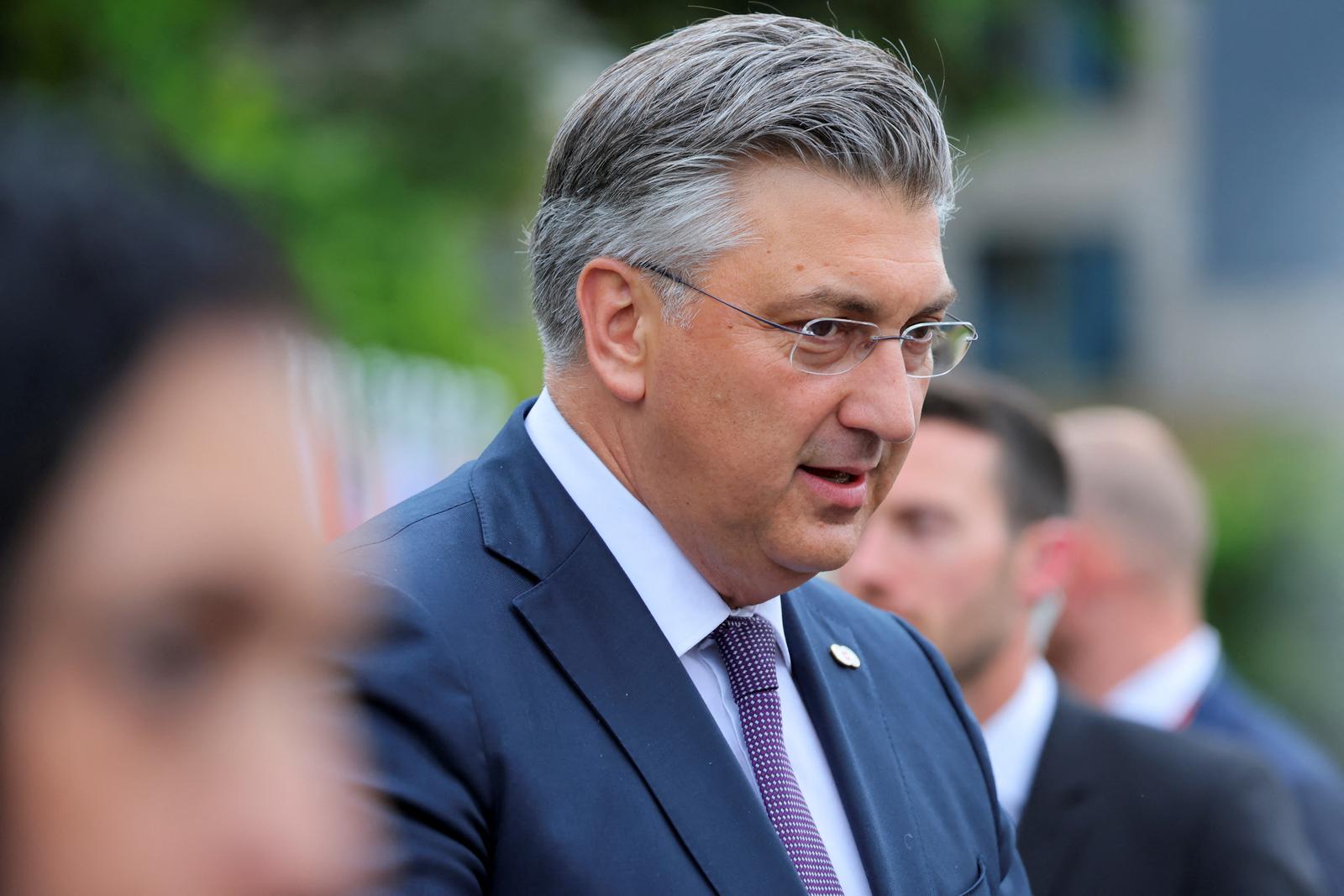 Croatia's Prime Minister Andrej Plenkovic looks on, on the day of the opening ceremony of the Summit on Peace in Ukraine at the Buergenstock Resort in Stansstad near Lucerne, Switzerland, June 15, 2024. REUTERS/Denis Balibouse/Pool Photo: DENIS BALIBOUSE/REUTERS