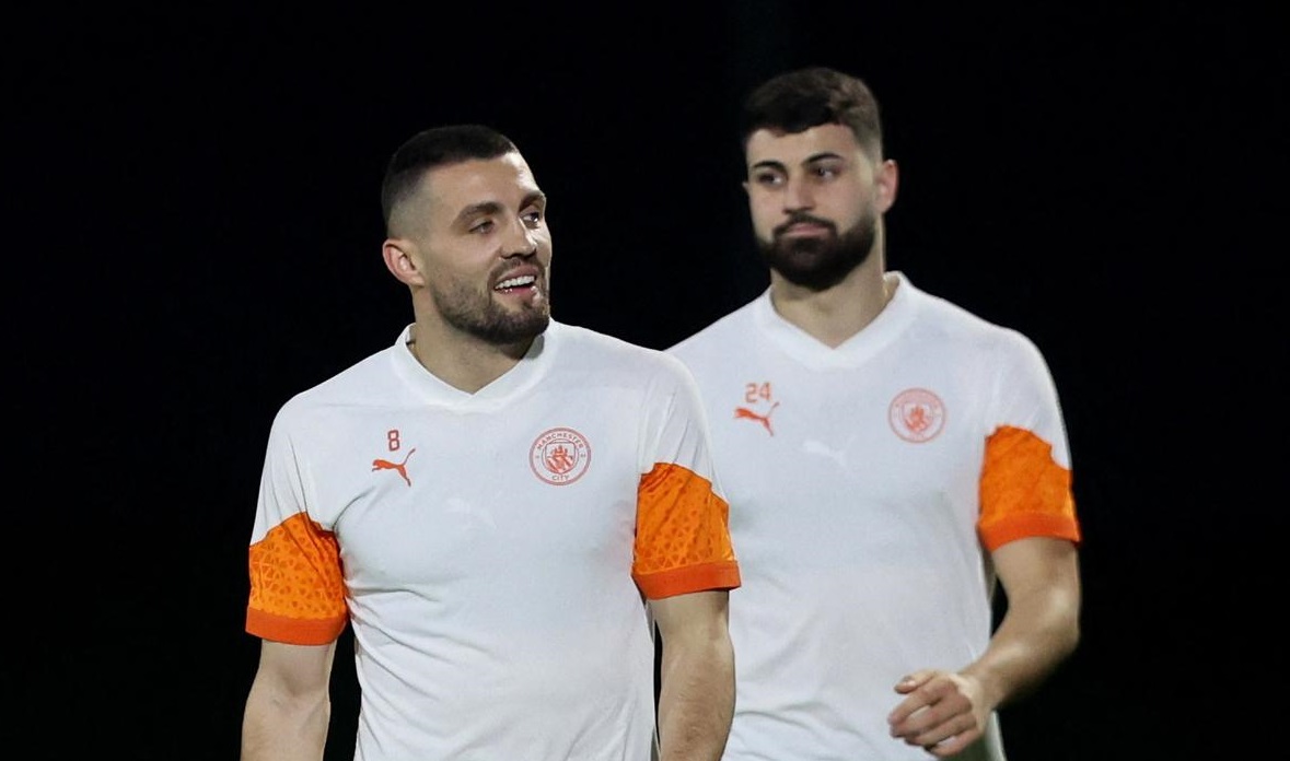 Soccer Football - Club World Cup - Semi-Final - Manchester City Training - Jeddah, Saudi Arabia - December 18, 2023 Manchester City's Mateo Kovacic and Josko Gvardiol during training REUTERS/Amr Abdallah Dalsh Photo: AMR ABDALLAH DALSH/REUTERS