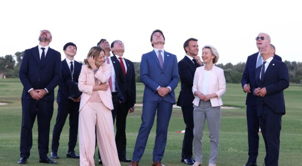 Italy, Borgo Egnazia /  Puglia region - June 13, 2024.G7 meeting.From left to right: Charles MICHEL (President of the European Council, EUROPEAN COUNCIL), Giorgia MELONI (Prime Minister, Italy), Rishi SUNAK (UK Prime Minister, United Kingdom), Fumio KISHIDA (Japanese Prime Minister, Japan), Justin TRUDEAU (Canadian Prime Minister, Canada), Emmanuel MACRON (President of France, France), Ursula VON DER LEYEN (President of the European Commission, EUROPEAN COMMISSION), Joseph R. BIDEN JR. (President of the United States of America, United States), Olaf SCHOLZ,Image: 881524060, License: Rights-managed, Restrictions: * France, Germany and Italy Rights Out *, Model Release: no, Credit line: Pignatelli/EUC / Zuma Press / Profimedia