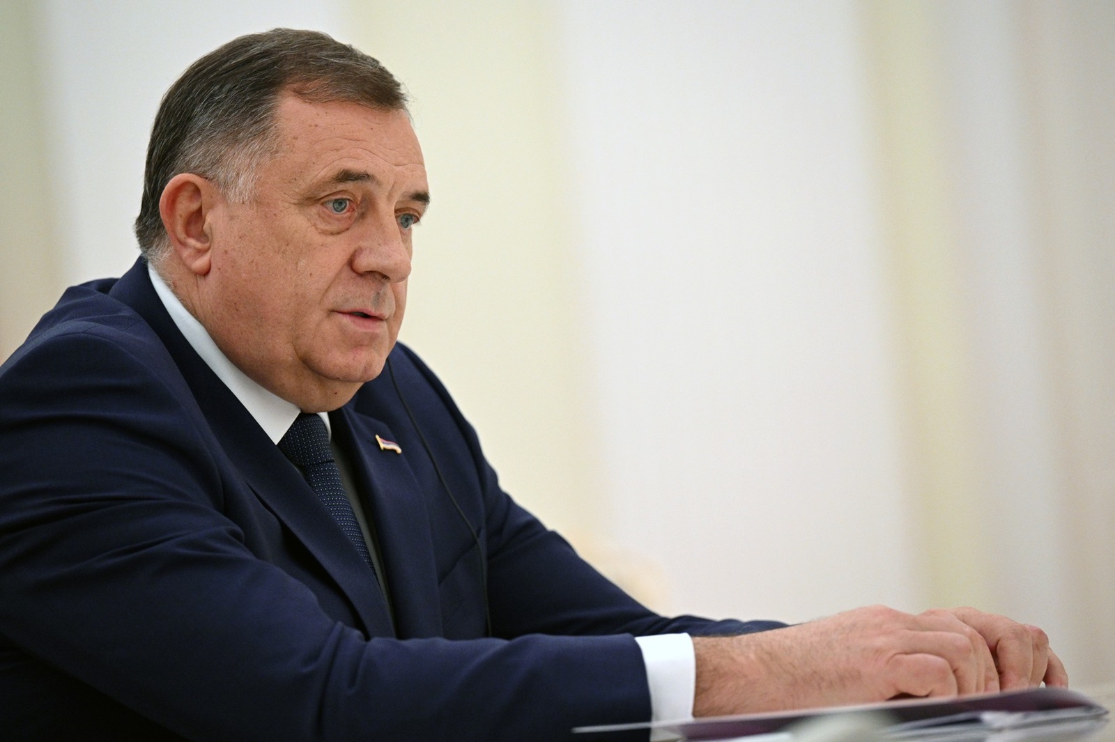8440769 23.05.2023 President of Republika Srpska Milorad Dodik attends a meeting with Russian President Vladimir Putin at the Kremlin in Moscow, Russia.,Image: 778577491, License: Rights-managed, Restrictions: Editors' note: THIS IMAGE IS PROVIDED BY RUSSIAN STATE-OWNED AGENCY SPUTNIK., Model Release: no, Credit line: Alexey Filippov / Sputnik / Profimedia