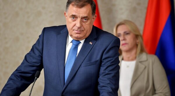 President of Republika Srpska, Bosnian Serb entity in Bosnia and Herzegovina, Milorad Dodik, often identified as political leader of Bosnian Serbs, addresses media after an appearance in court, on May 22, 2024, on the eve of  a potential UN resolution declaring July 11 an international day to remember the Srebrenica genocide.,Image: 875490159, License: Rights-managed, Restrictions: , Model Release: no, Credit line: ELVIS BARUKCIC / AFP / Profimedia