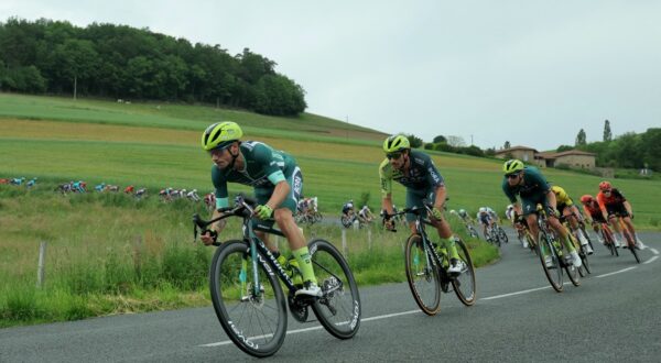 Team Bora's Slovenian rider Primoz Roglic (L) competes in the fifth stage of the 76th edition of the Criterium du Dauphine cycling race, 167km between Amplepuis and Saint-Priest, central France, on June 6, 2024.,Image: 879345817, License: Rights-managed, Restrictions: , Model Release: no, Credit line: Thomas SAMSON / AFP / Profimedia