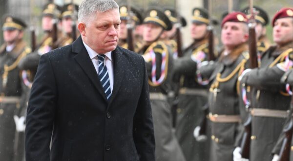 November 24, 2023, Prague, Czech Republic: Slovak prime minister Robert Fico walks along honor guard prior their meeting in Prague. Prime minister of Slovakia Robert Fico visits the Czech Republic on his first official foreign journey where he meets with his Czech counterpart Petr Fiala. Robert Fico became Slovak prime minister for the fourth time, after his political party Smer - Social Democracy party won parliament election held in September.,Image: 823984654, License: Rights-managed, Restrictions: , Model Release: no, Credit line: Tomas Tkacik / Zuma Press / Profimedia