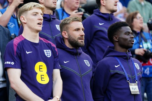 England's Luke Shaw (centre) Anthony Gordon (left) and Bukayo Saka watch on during an international friendly at St. James' Park, Newcastle. Picture date: Monday June 3, 2024.,Image: 878630739, License: Rights-managed, Restrictions: Use subject to FA restrictions. Editorial use only. Commercial use only with prior written consent of the FA. No editing except cropping., Model Release: no, Credit line: Mike Egerton / PA Images / Profimedia