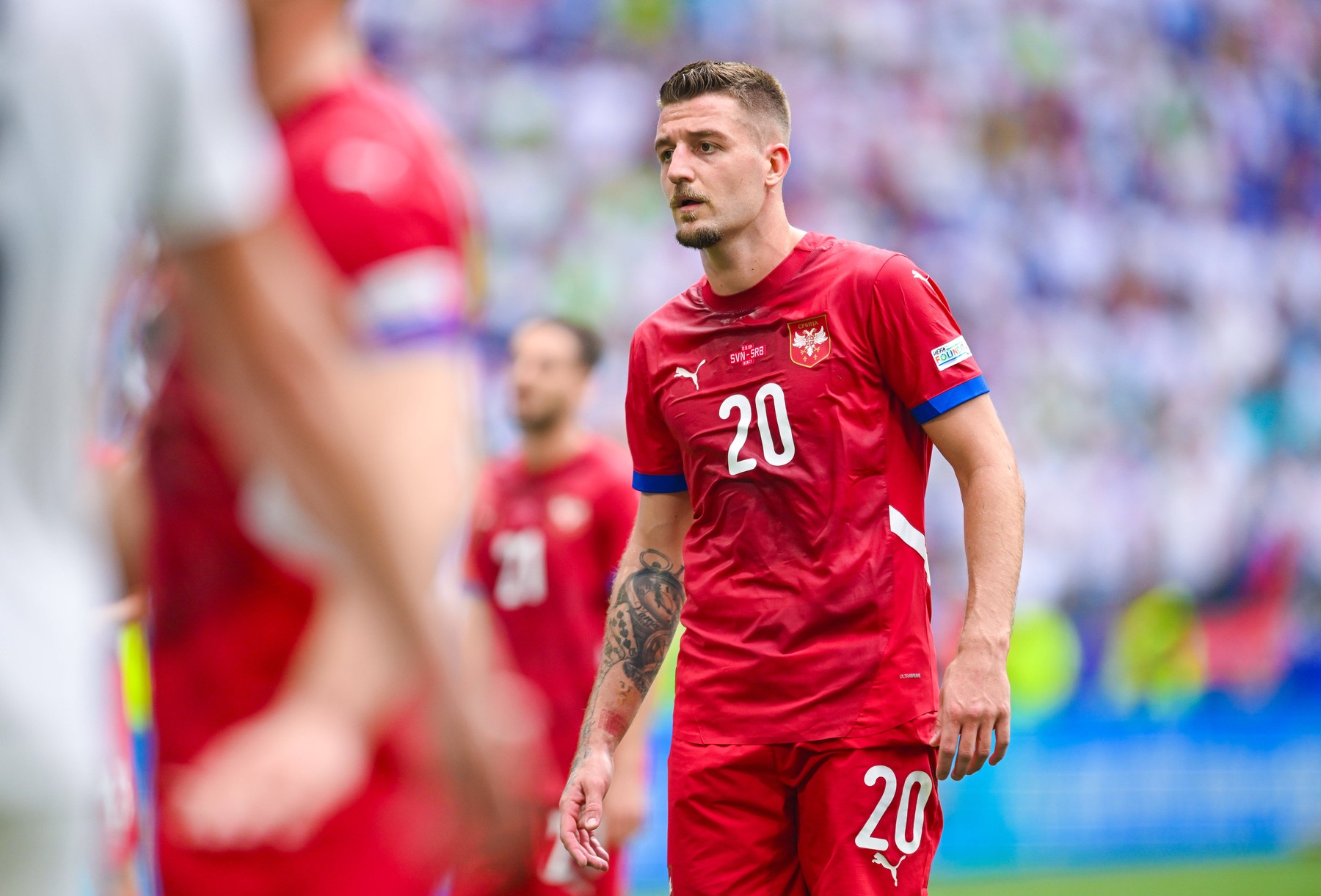 Sergej Milinkovic-Savic Serbia schaut zu, UEFA EURO 2024 - Group C, Slovenia vs Serbia, Fussball Arena Muenchen am 20. June 2024 in Muenchen, Deutschland. Foto von Sergej Milinkovic-Savic Serbia looks on, UEFA EURO 2024 - Group C, Slovenia vs Serbia, Munich Football Arena on June 20, 2024 in Munich, Germany. Photo by Defodi-738_738_SVNSRB_20240620_206 *** Sergej Milinkovic Savic Serbia looks on, UEFA EURO 2024 Group C, Slovenia vs Serbia, Munich Football Arena on June 20, 2024 in Munich, Germany Photo by Sergej Milinkovic Savic Serbia looks on, UEFA EURO 2024 Group C, Slovenia vs Serbia, Munich Football Arena on June 20, 2024 in Munich, German Defodi-738,Image: 883319074, License: Rights-managed, Restrictions: imago is entitled to issue a simple usage license at the time of provision. Personality and trademark rights as well as copyright laws regarding art-works shown must be observed. Commercial use at your own risk., Credit images as "Profimedia/ IMAGO", Model Release: no, Credit line: Silas Schueller/DeFodi Images / imago stock&people / Profimedia