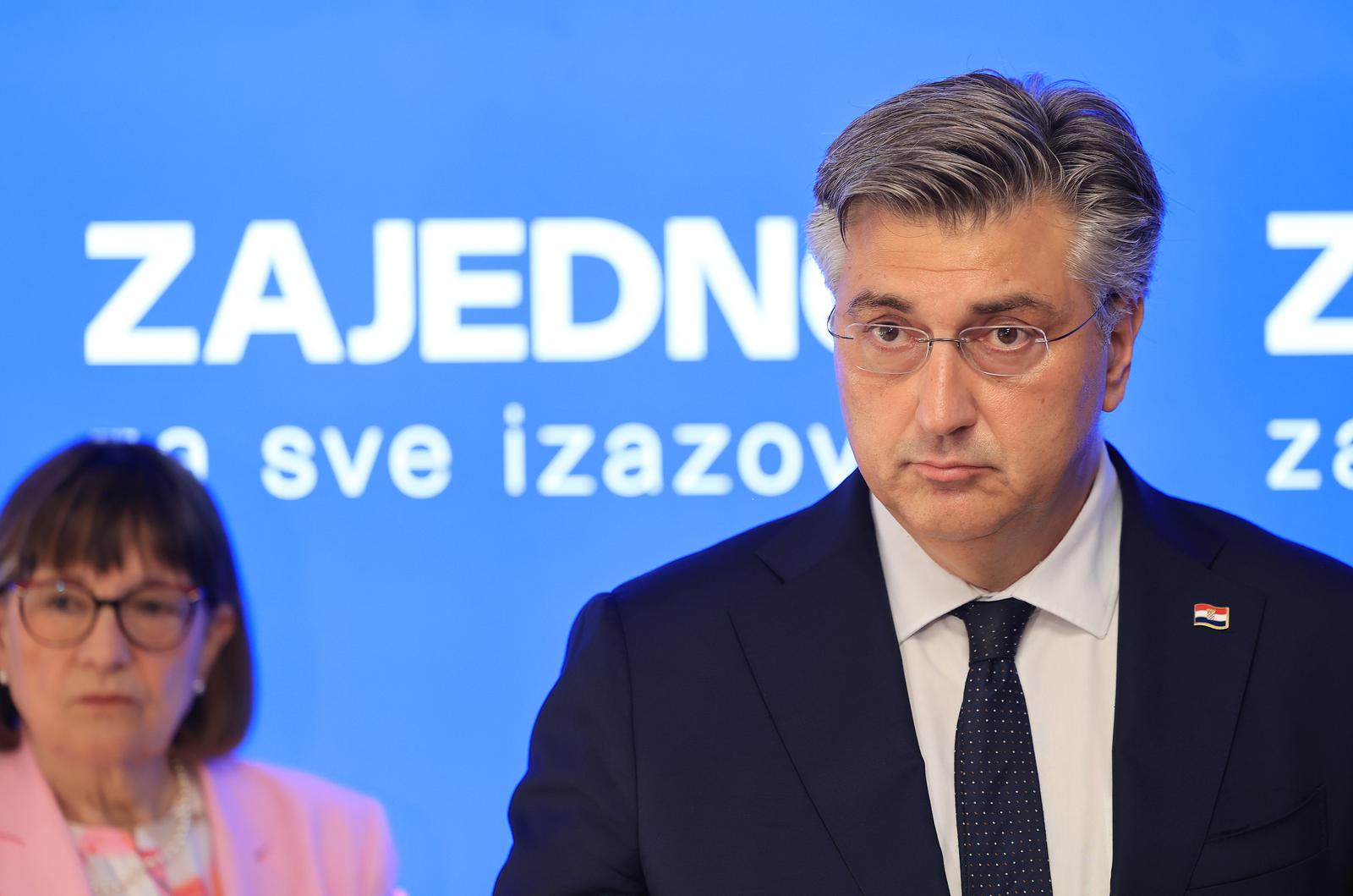 11.07.2024., Zagreb - Konferencija za medije na kojoj je Andrej Plenkovic uz kandidate za najuze vodstvo HDZ-a predstavito program Zajedno Za sve izazove za nadolazece unutarstranacke izbore. Photo: Marko Prpic/PIXSELL