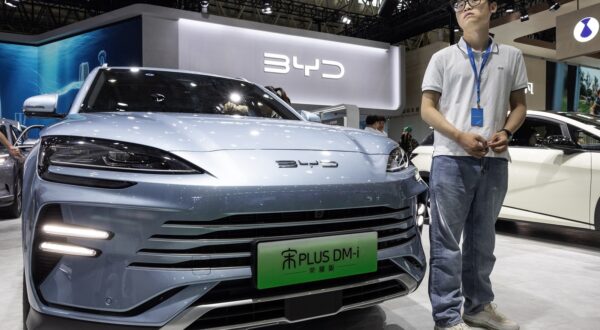 May 16, 2024, Wuhan, Hubei, China: A man visits the BYD stand at the 2024 Central China International Auto Show. The Biden Administration has announced new tariffs on Tuesday for Chinese made electric vehicles, quadrupling the current tariff from 27.5% to 102.5%, as well as new tariffs on solar cells, steel, and aluminum.,Image: 873622212, License: Rights-managed, Restrictions: , Model Release: no, Credit line: RenYong / Zuma Press / Profimedia