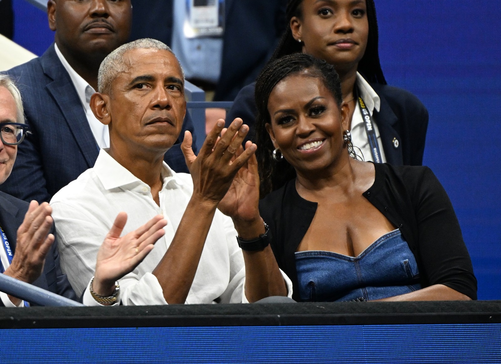 28 August 2023.

Former US President Barack Obama and Michelle Obama are seen watching Novak Djokovic Vs Alexandre Muller at the U.S Open on Arthur Ashe Stadium at the USTA Billie Jean King National Tennis Center on August 28, 2023 in Flushing Queens.,Image: 801012786, License: Rights-managed, Restrictions: , Model Release: no, Credit line: GoffPhotos.com / Goff Photos / Profimedia