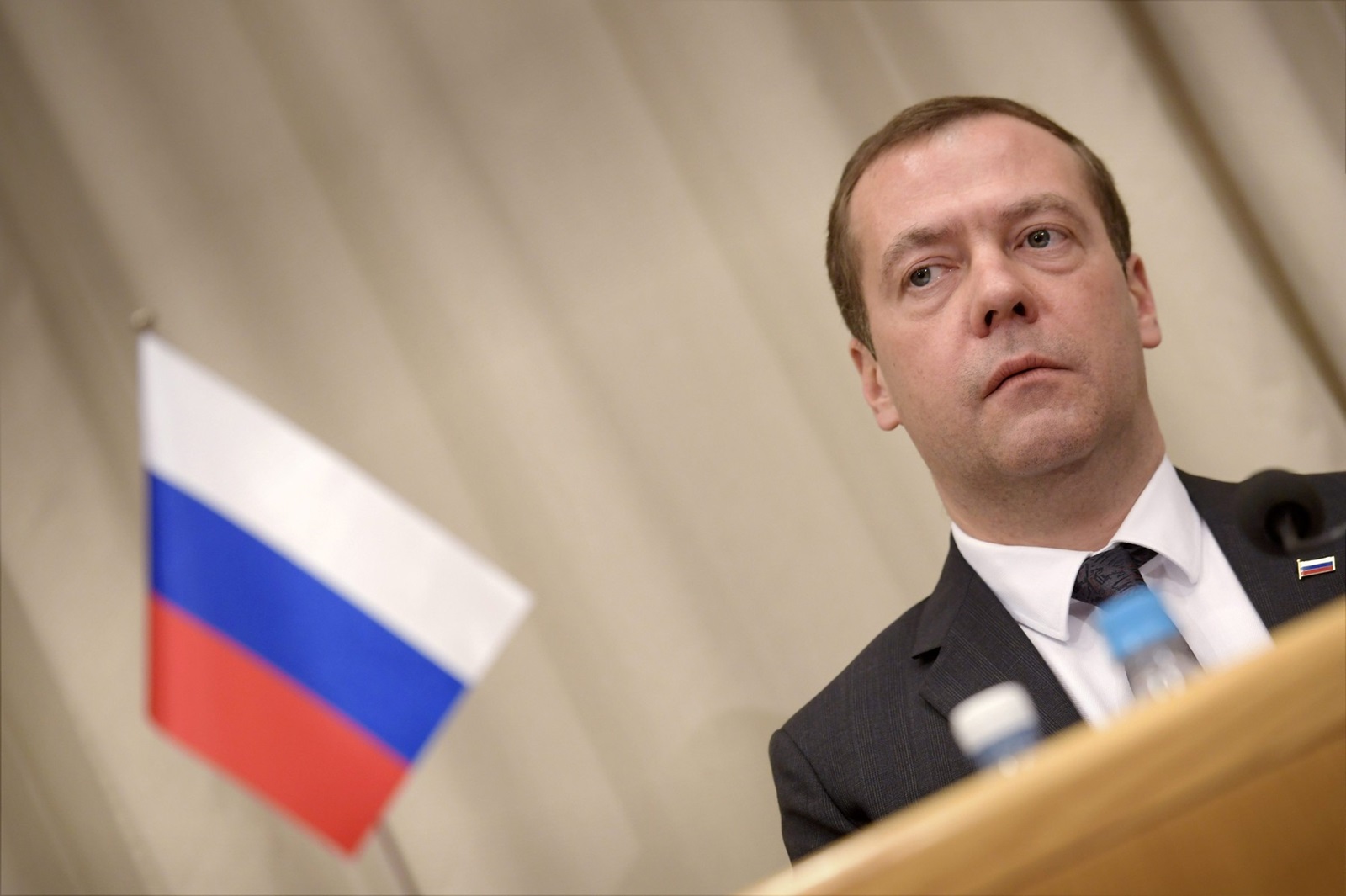 Russian Prime Minister Dmitry Medvedev during his joint press conference with his Finnish counterpart Juha Sipilä (not in picture) after the PM's meeting in Oulu, Northern Finland on Friday, 9th Dec., 2016.
 LEHTIKUVA / ANTTI AIMO-KOIVISTO - FINLAND OUT. NO THIRD PARTY SALES.,Image: 677483511, License: Rights-managed, Restrictions: FINLAND OUT. NO THIRD PARTY SALES., Model Release: no, Credit line: Antti Aimo-Koivisto / Lehtikuva / Profimedia