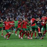 epa11451369 Portugal`s players celebrate winning the UEFA EURO 2024 Round of 16 soccer match between Portugal and Slovenia, in Frankfurt Main, Germany, 01 July 2024.  EPA/MIGUEL A. LOPES