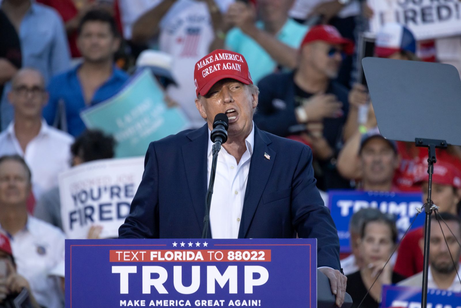 epa11469569 Former President Donald Trump delivers remarks during a campaign event at Trump National Doral Miami resort in Doral, Florida, USA, 09 July 2024.  EPA/CRISTOBAL HERRERA-ULASHKEVICH