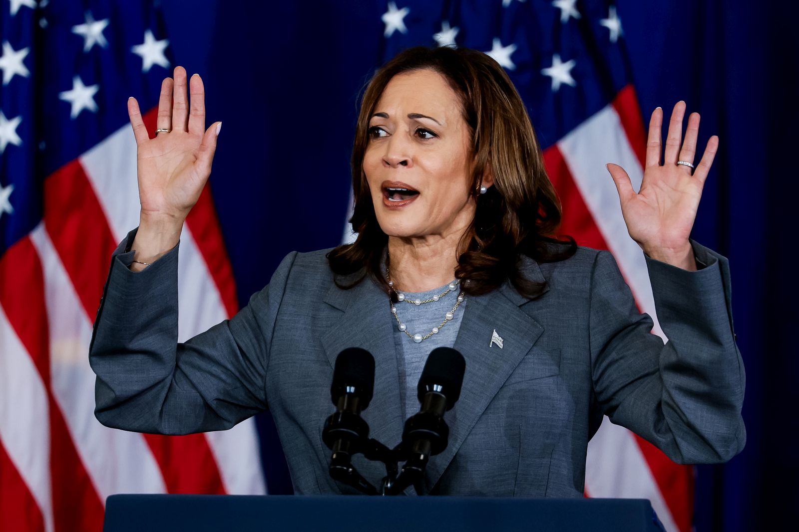 epaselect epa11473253 US Vice President Kamala Harris participates in a campaign event at James B. Dudley High School in Greensboro, North Carolina, USA, 11 July 2024. Dudley High School, founded in 1929, was the first Black high school in Guilford County during segregation of the school system.  EPA/ERIK S. LESSER