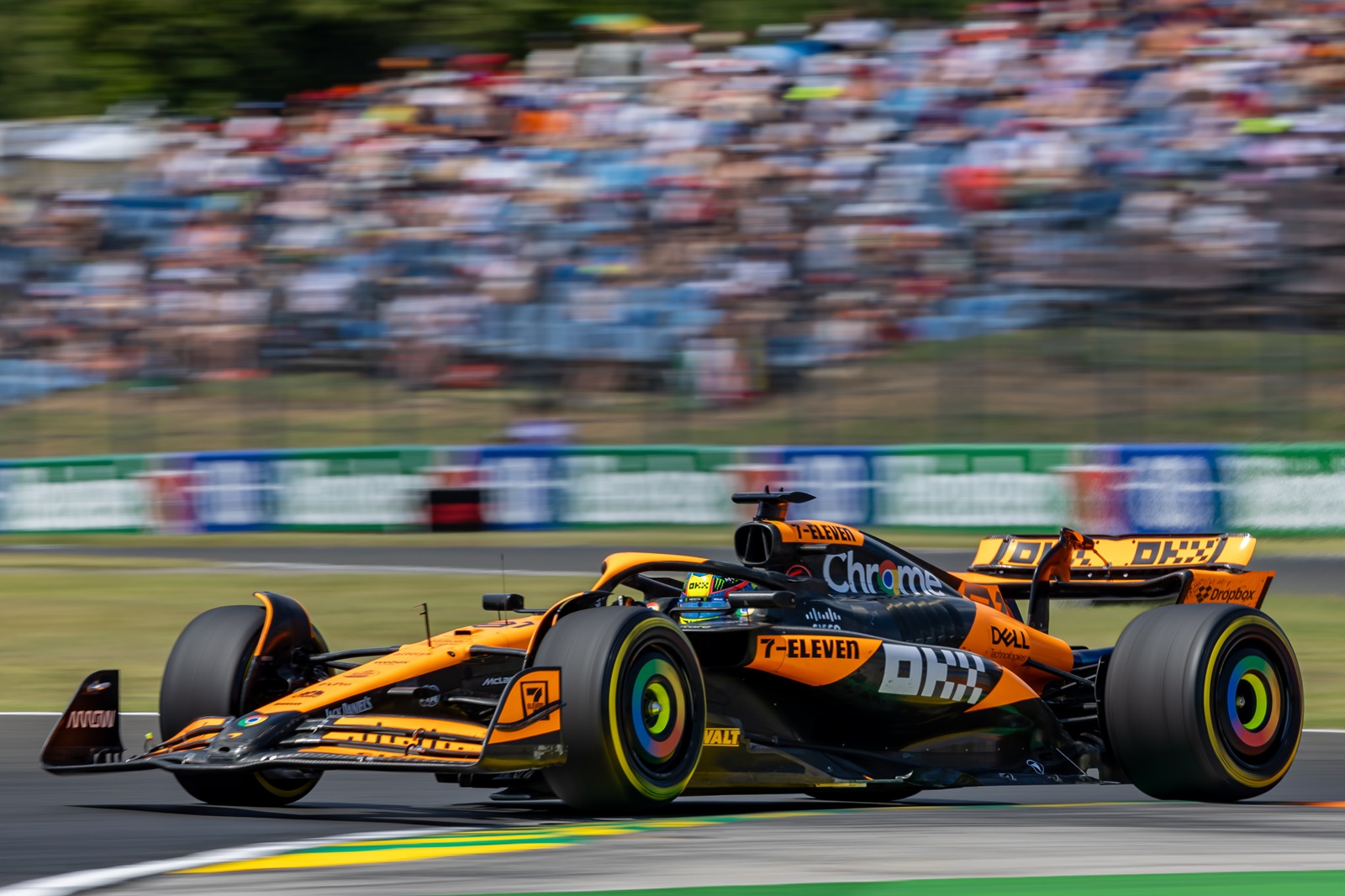 epa11487606 McLaren driver Oscar Piastri of Australia in action during the first practice session for the Formula One Hungarian Grand Prix at the Hungaroring circuit, in Mogyorod, near Budapest, 19 July 2024.  EPA/MARTIN DIVISEK