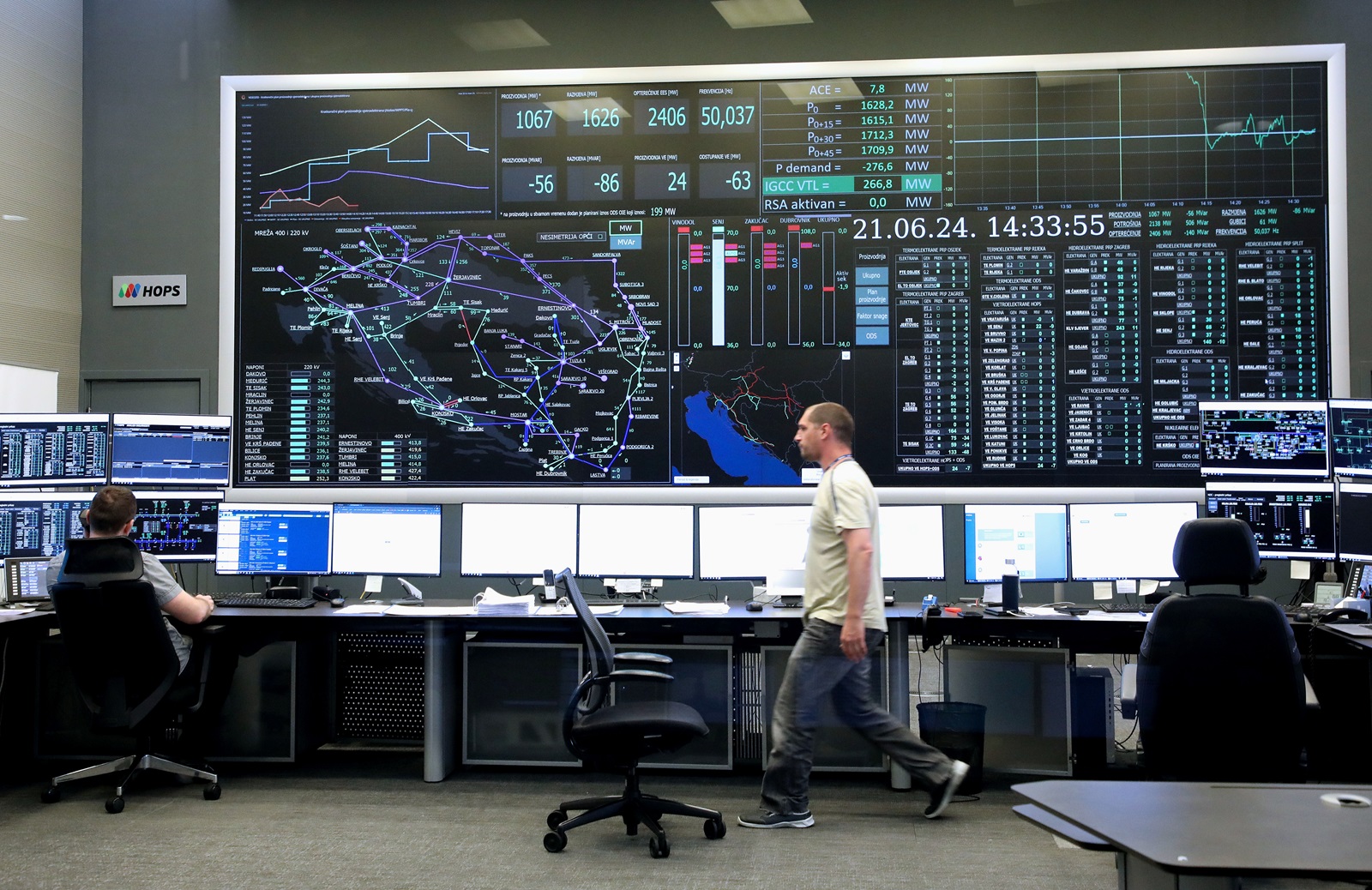 Zagreb, 21.06.2024. - Izjave za medije povodom meðunarodnog poremeæaja u opskrbi elektriènom energijom u sjeditu Hrvatskog operatora prijenosnog sustava d.o.o. Na fotografiji Nacionalni dispeèerski centar (NDC). foto HINA/ Lana SLIVAR DOMINIÆ/ lsd