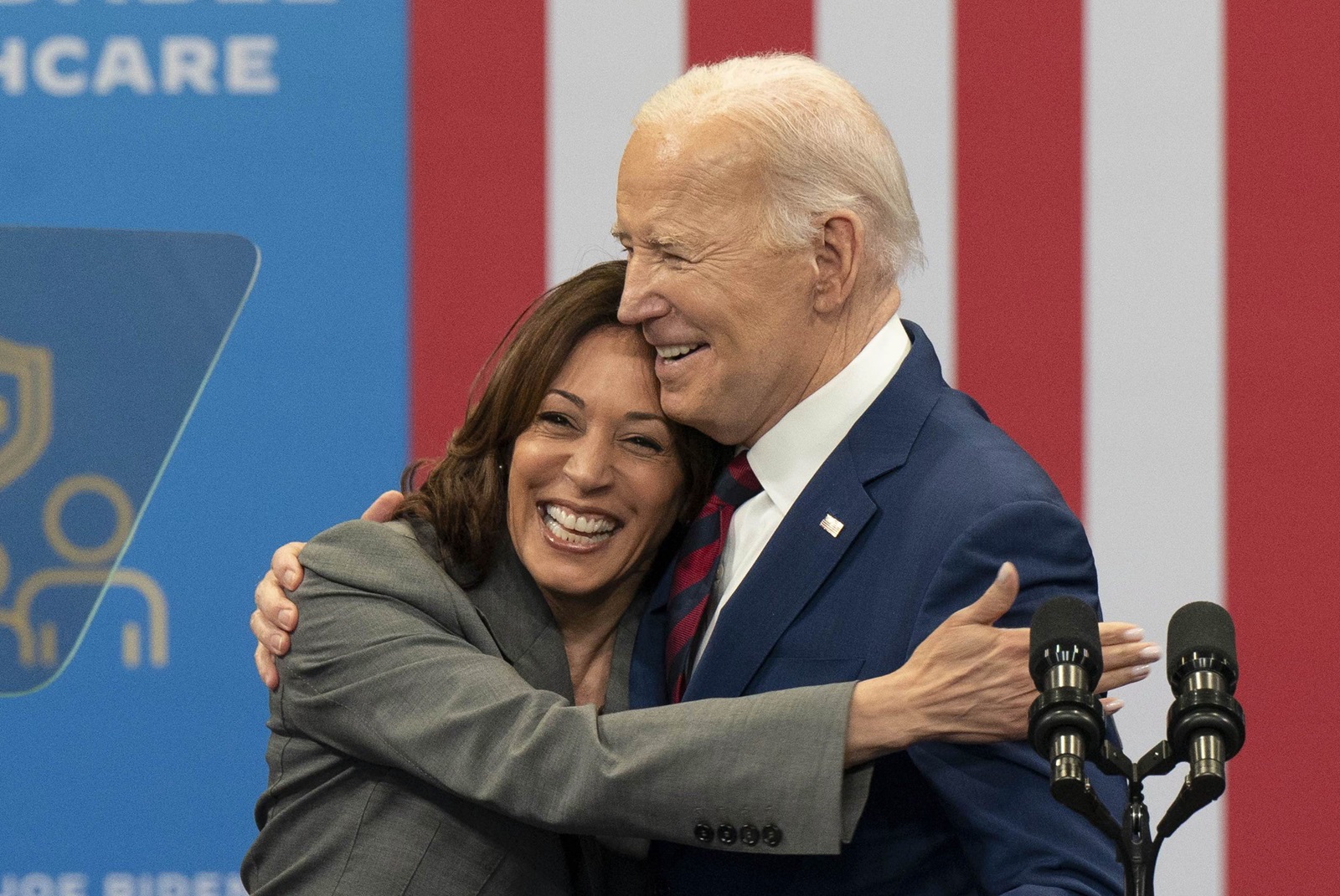 epa11490846 (FILE) - US Vice President Kamala Harris and US President Joe Biden reacts on stage during a campaign event at the Chavis Community Center in Raleigh, North Carolina, USA, 26 March 2024 (reissued 21 July 2024). Joe Biden on 21 July announced on his X (formerly Twitter) account that he would not seek re-election in November 2024, and endorsed Harris to be the Democrats’ new nominee.  EPA/ALLISON JOYCE