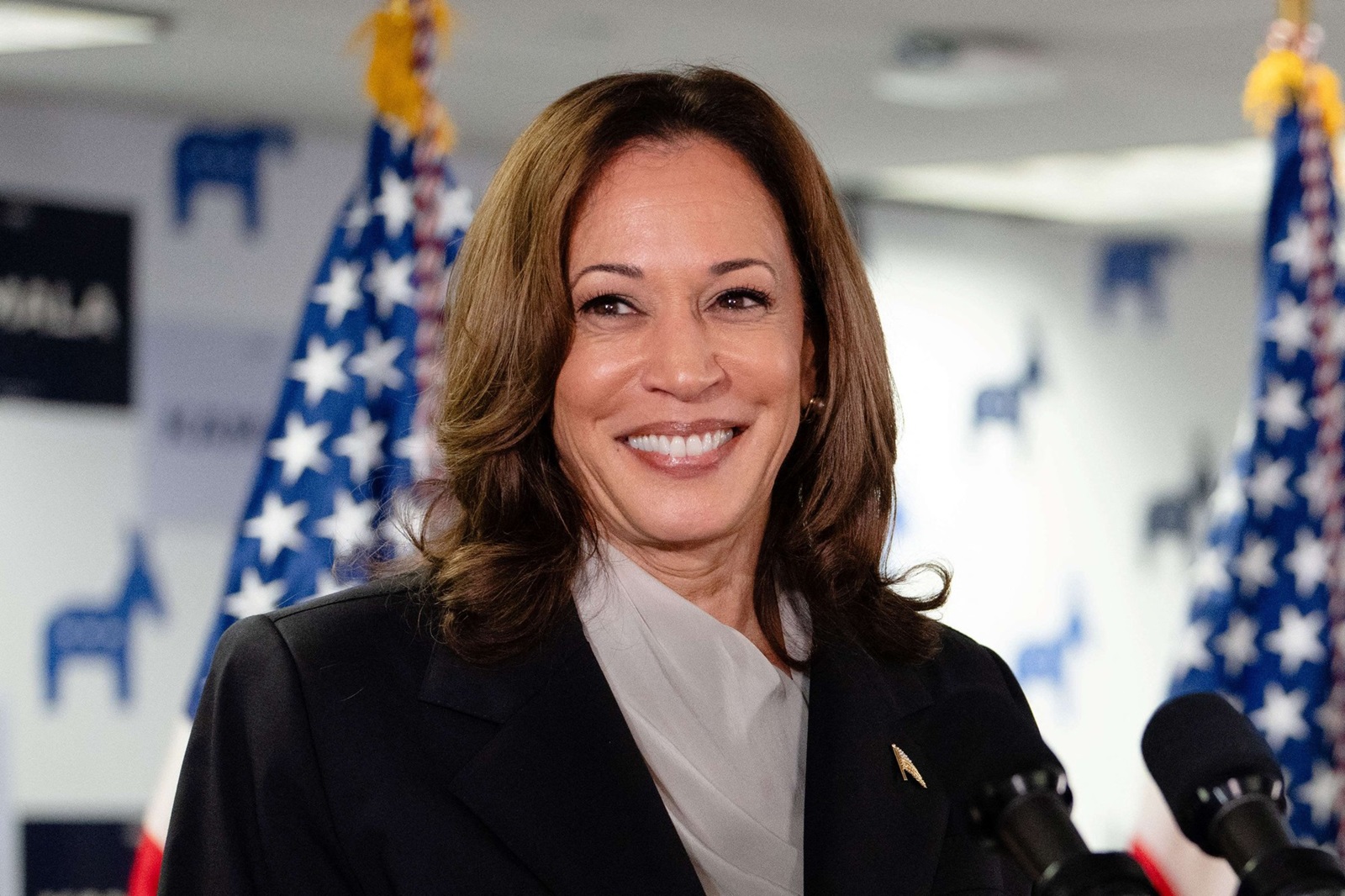 US Vice President and Democratic presidential candidate Kamala Harris speaks at her campaign headquarters in Wilmington, Delaware, on July 22, 2024.  Harris on Monday compared her election rival Donald Trump to "predators" and "cheaters," as she attacked the first former US leader to be convicted of a crime.,Image: 891576483, License: Rights-managed, Restrictions: , Model Release: no, Credit line: Erin SCHAFF / AFP / Profimedia