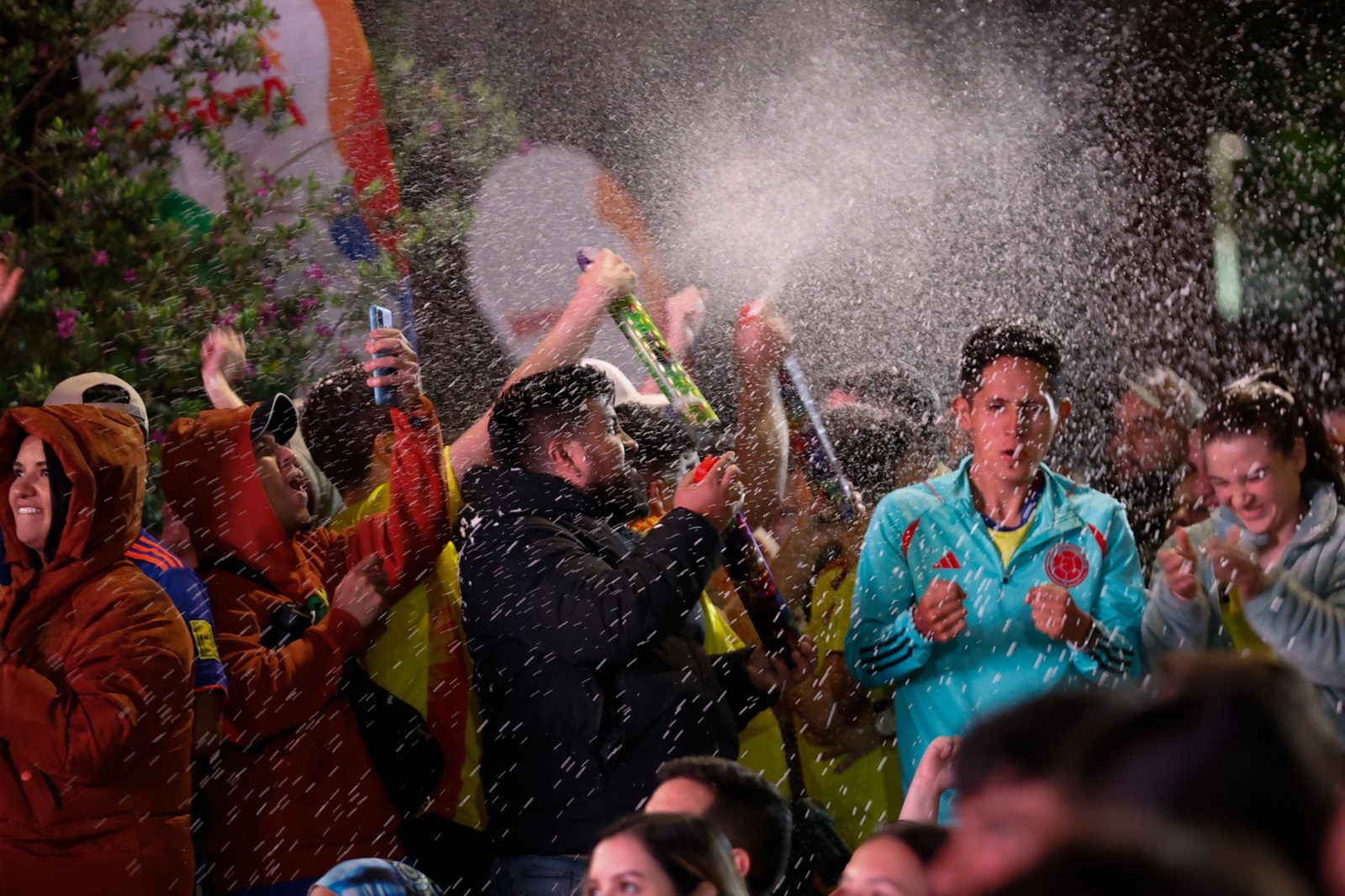 BOGOTA, COLOMBIA - JULY 11: Colombian fans celebrate as their team reach the final of the Copa America 2024 after defeating Uruguay in semi-final game at Parque de la 93 (93rd Street Park) in Bogota, Colombia on July 11, 2024. Colombia beat Uruguay 1-0. Juancho Torres / Anadolu/ABACAPRESS.COM,Image: 888959963, License: Rights-managed, Restrictions: , Model Release: no, Credit line: AA/ABACA / Abaca Press / Profimedia