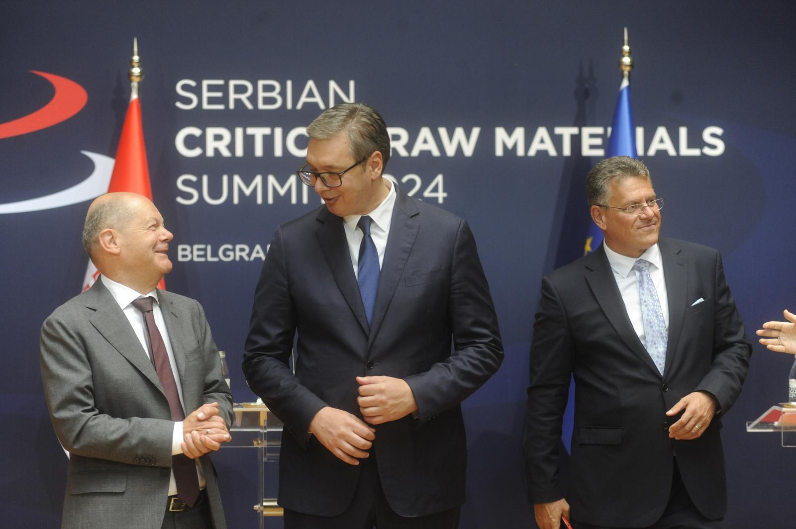 19, srpnja 2024, Beograd, Samit o kritičnim sirovinama . Olaf Scholz, Aleksandar Vučić, Maroš Šefčovič. Photo: M.A./ATAImages/Pixell