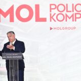 Hungarian Prime Minister Viktor Orban gives a speech to inaugurate Hungarian oil company Mol Group's new polyol complex near Tiszaujvaros, a town about 160 km from the Hungarian capital Budapest, on May 14, 2024. The petrochemical plant is set to produce around 200,000 tons of polyols per year. The Hungarian government subsidised the 1.3 billion development through tax allowance and investment grants.,Image: 872826383, License: Rights-managed, Restrictions: , Model Release: no, Credit line: Attila KISBENEDEK / AFP / Profimedia