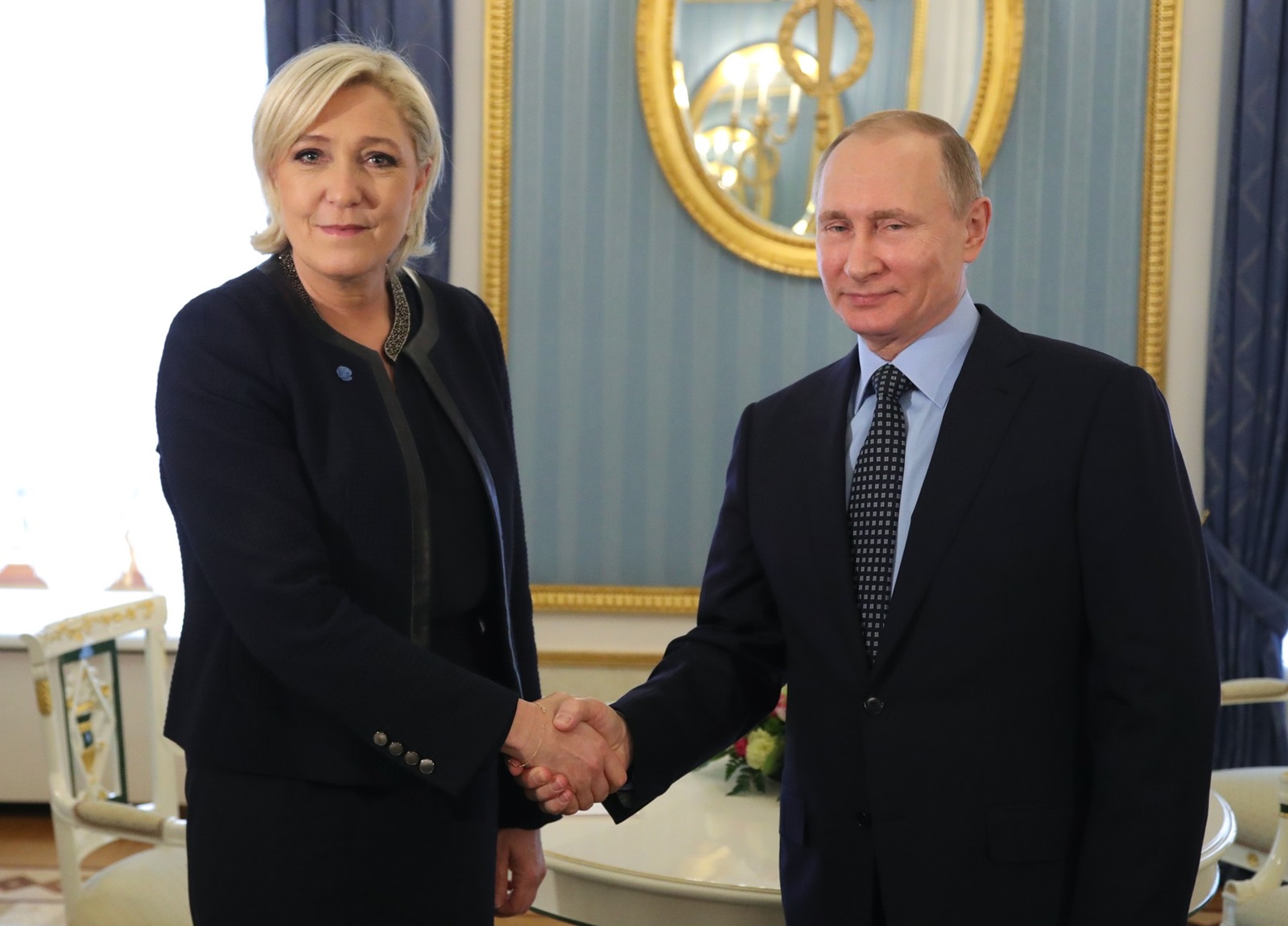 3056280 03/24/2017 March 24, 2017. Russian President Vladimir Putin meets with French presidential candidate Marine Le Pen, leader of the Front National French political party.,Image: 326397124, License: Rights-managed, Restrictions: Editors' note: THIS IMAGE IS PROVIDED BY RUSSIAN STATE-OWNED AGENCY SPUTNIK., Model Release: no, Credit line: Michael Klimentyev / Sputnik / Profimedia