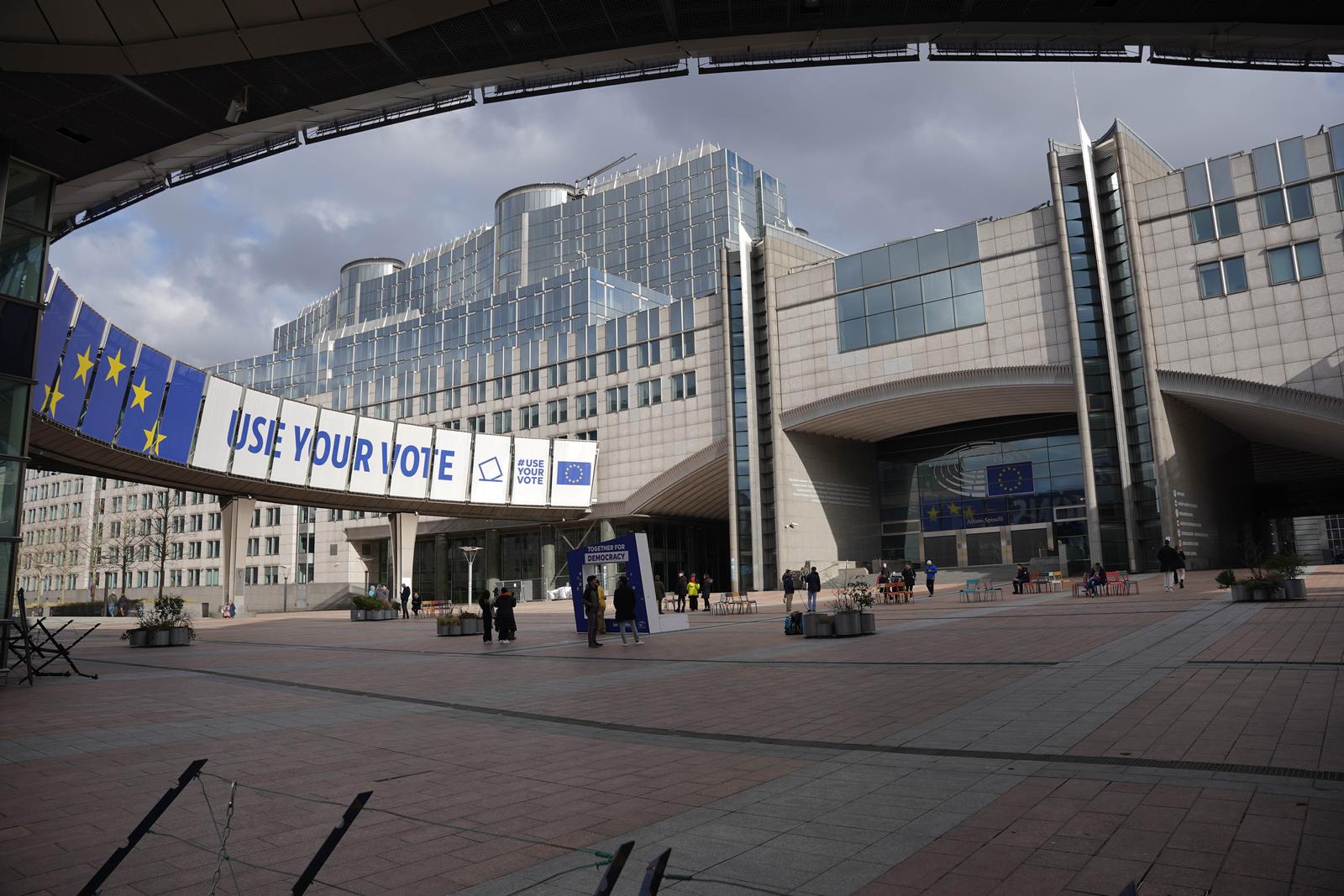 05.03.2024., Bruxelles, Belgija - Zgrada Europskog parlamenta u Bruxellesu. Na platou ispred parlamenta sve je u znaku predstojecih izbora za Europski parlament. Photo: Dejan Rakita/PIXSELL