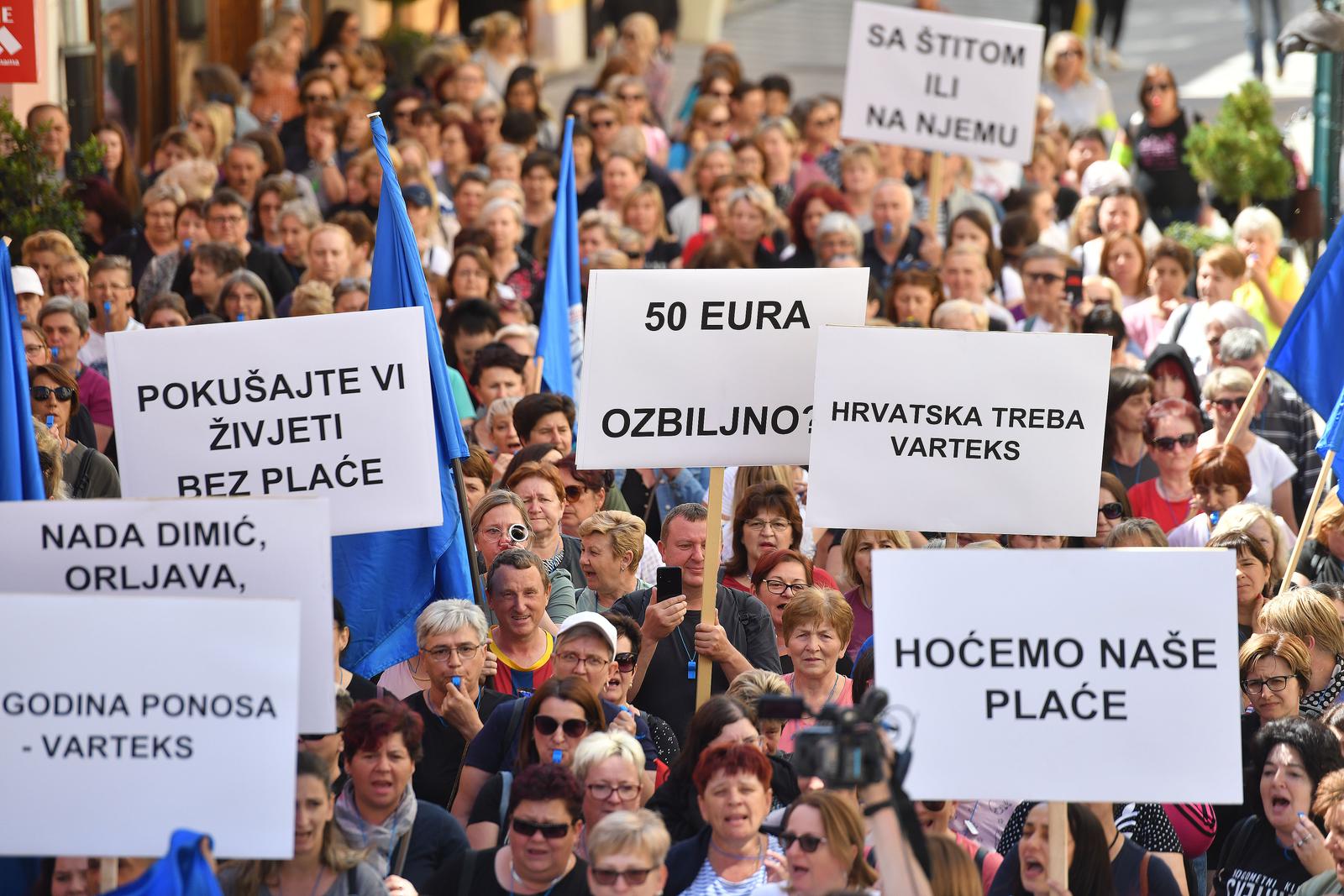 10.05.02024., Varazdin - Prosvjedna povorka radnika tvrtke Varteks koji vec cetvrti dan strajkaju Photo: Vjeran Zganec Rogulja/PIXSELL