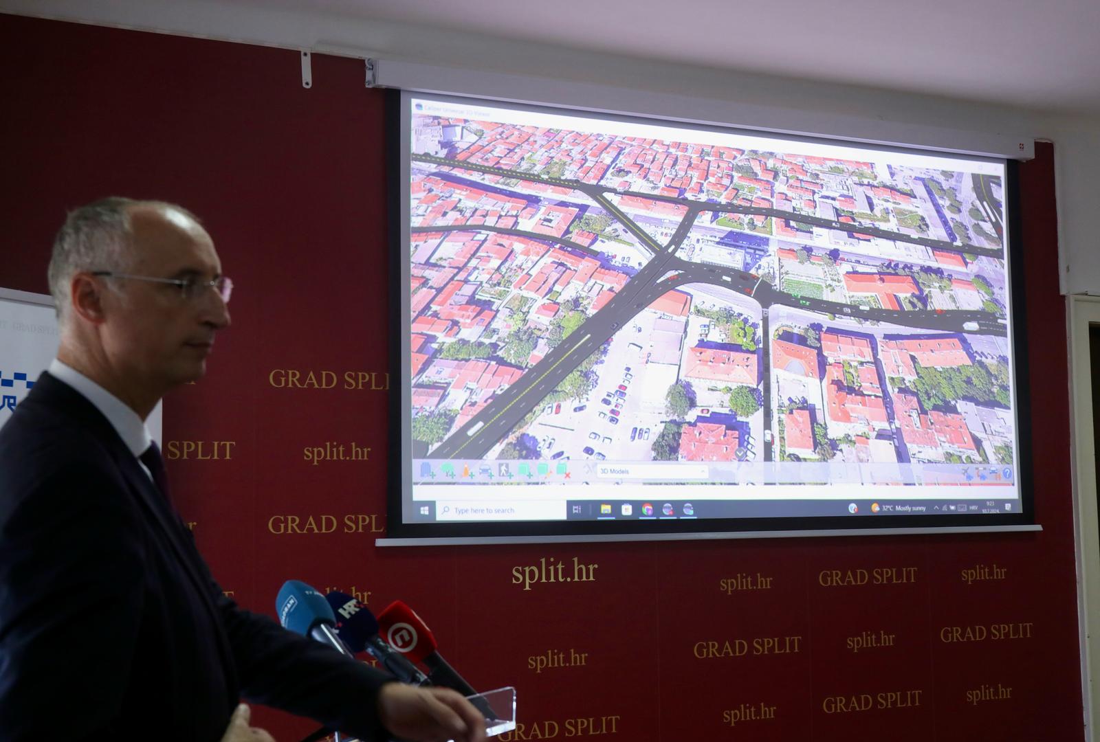 10.07.2024., Split - Gradonacelnik Ivica Puljak i profesor s Fakulteta gradevinarstva, arhitekture i geodezije Drazen Cvitanic odrzali konferenciju za novinare na kojoj su predstavili Idejno prometno rjesenje gradskog projekta Istocna obala. Photo: Ivo Cagalj/PIXSELL