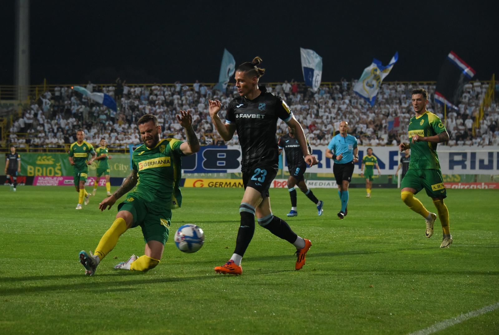 14.04.2024., stadion Aldo Drosina, Pula - SuperSport HNL, 30. kolo, NK Istra 1961 - HNK Rijeka. Ante Majstorovic, Alen Grgic Photo: Sasa Miljevic/PIXSELL