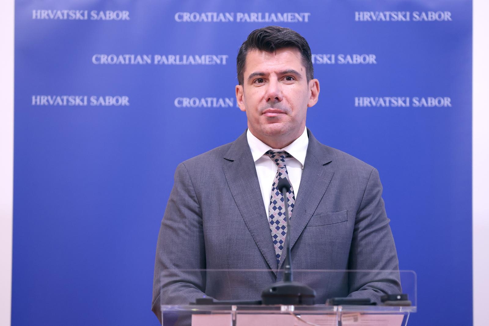 18.07.2024., Zagreb - Na konferenciji za medije Mosta odrzanoj u Saboru o aktualnim temama govorio je Nikola Grmoja. Photo: Patrik Macek/PIXSELL