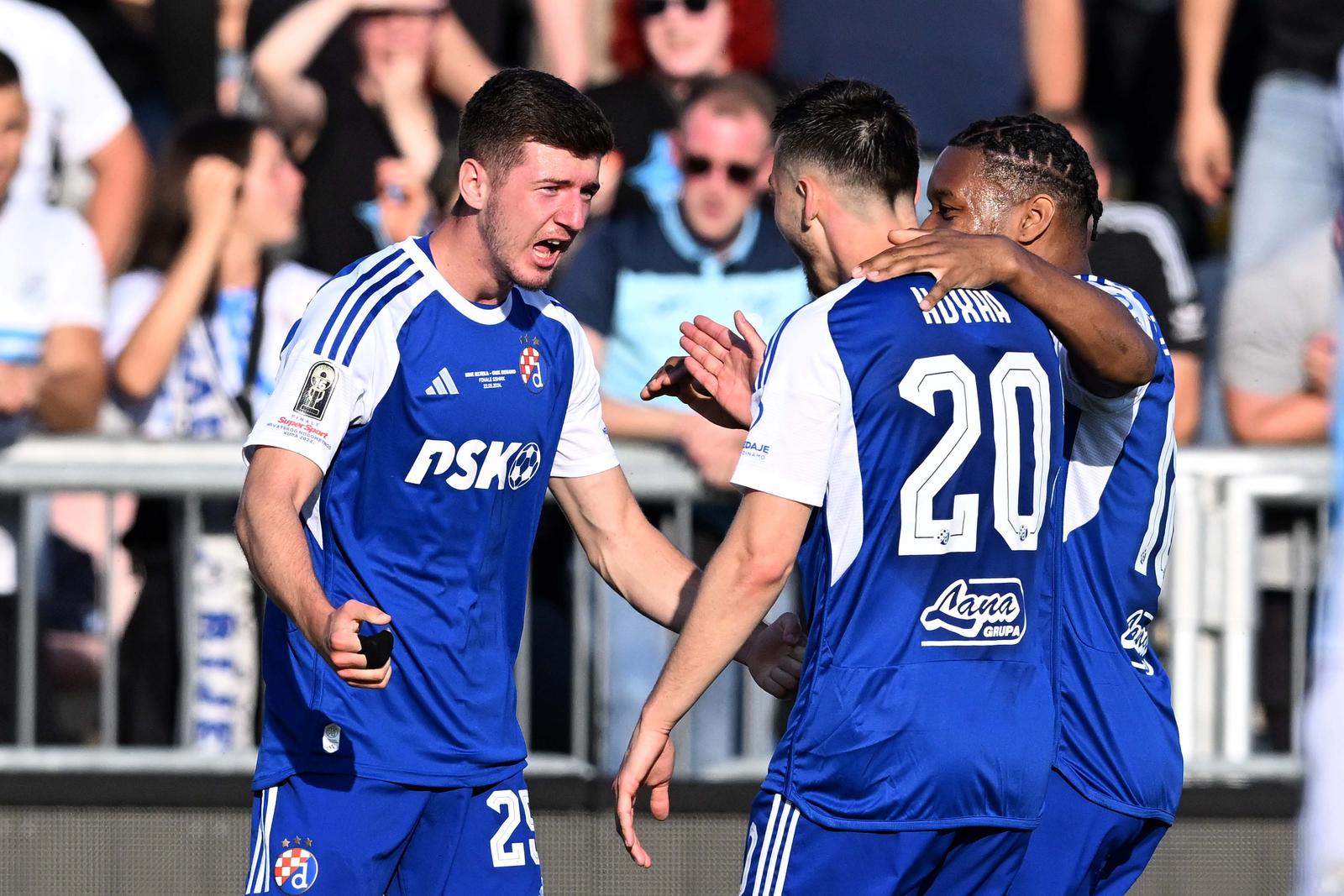 22.05.2024., stadion Rujevica, Rijeka - Uzvratna utakmica finala SuperSport Hrvatskog nogometnog kupa, HNK Rijeka - GNK Dinamo. Petar Sucic, Arber Hoxha Photo: Marko Lukunic/PIXSELL