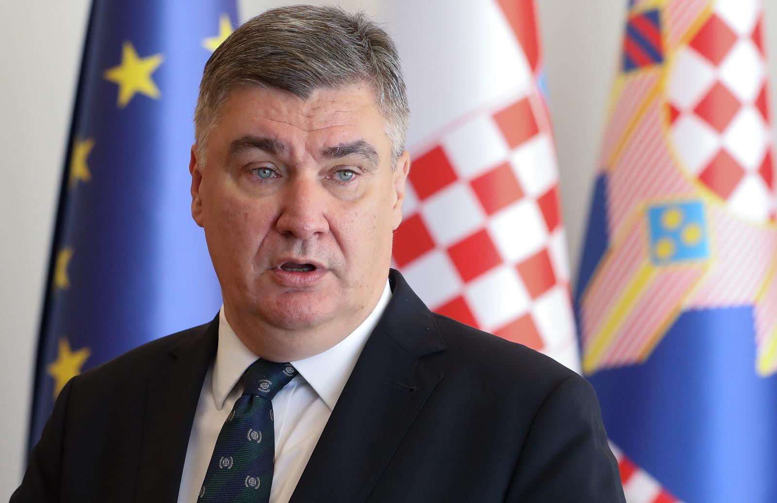 23.07.2024., Zagreb - Predsjednik Republike Hrvatske Zoran Milanovic urucio je odlikovanja igracima, strucnom timu, trenerima i tehnickoj potpori hrvatske vaterpolske reprezentacije povodom osvajanja zlatne medalje na Svjetskom prvenstvu u Dohi. Nakon svecanog prijema, predsjednik Milanovic dao izjavu za medije. Photo: Robert Anic/PIXSELL