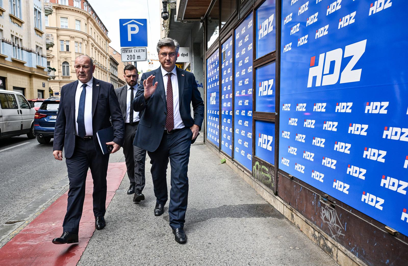 24.07.2024., Zagreb - Dolazak clanova Hdz-a na sjednica Predsjednistva. Tomo Medved, Andrej Plenkovic Photo: Josip Regovic/PIXSELL