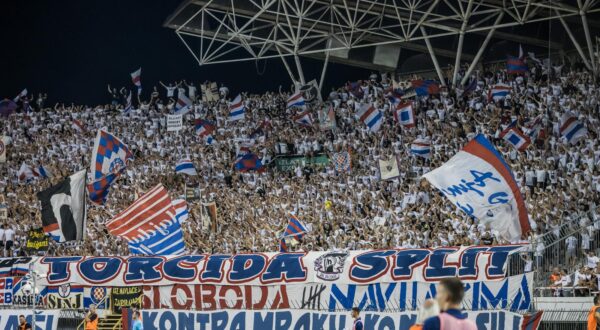 25.07.2024., Split - Prva utakmica drugog pretkola Konferencijske Lige: HNK Hajduk - HB Torshavn.
Na fotografiji:   Torcida. Photo: Zvonimir Barisin/PIXSELL