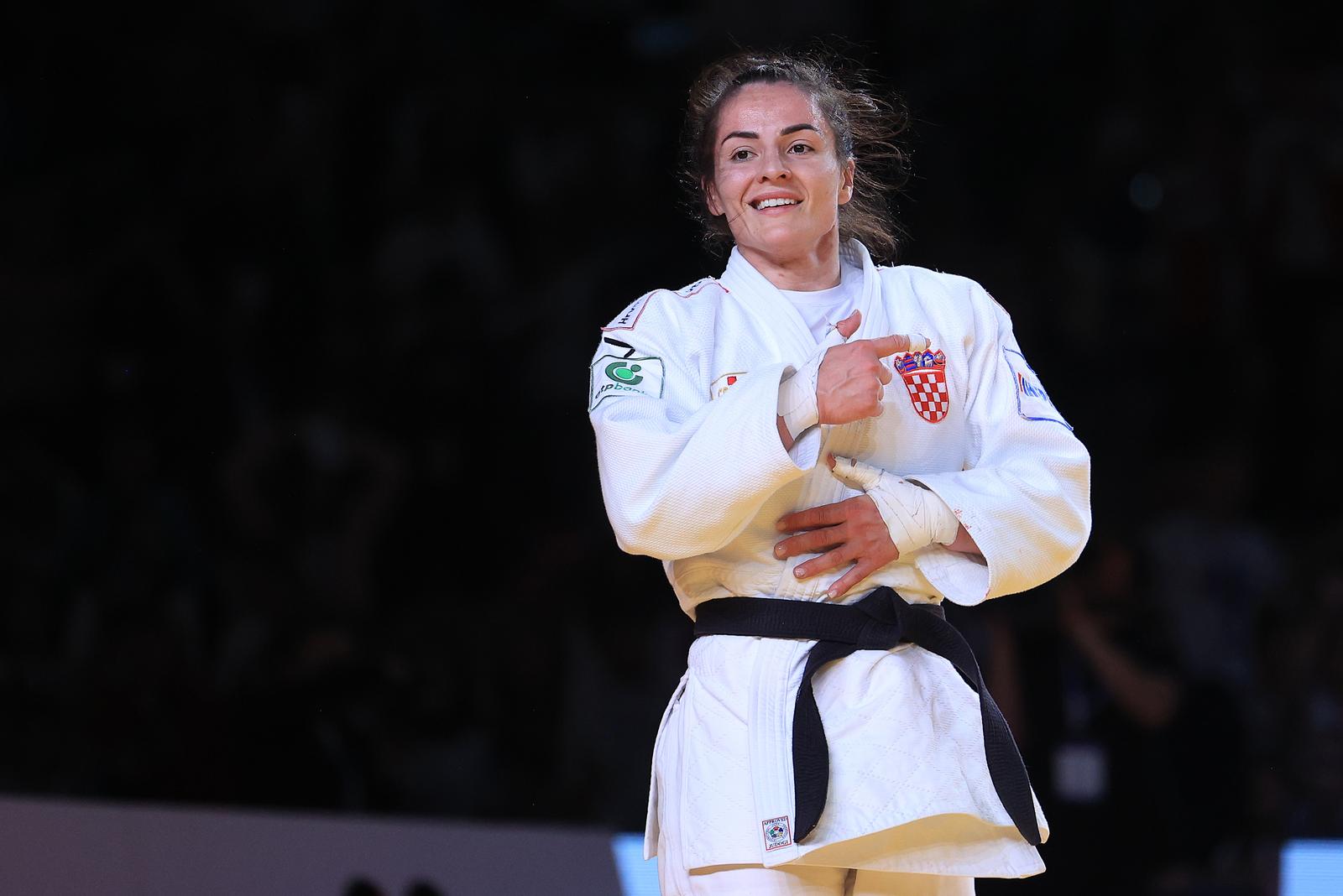 26.04.2024., Arena Zagreb, Zagreb - Europsko seniorsko prvenstvo u judu Zagreb 2024. Zene -70kg, zlato, Barbara Matic, Hrvatska (bijeli) -  TELTSIDOU Elisavet, Grcka (plavi). Photo: Marko Prpic/PIXSELL