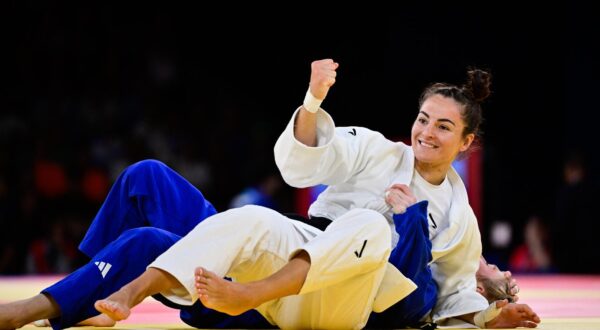 Croatian judoka Barbara Matic, Italian judoka Kim Polling pictured in action during and Croatian judoka Barbara Matic celebrates during a judo bout between Croatian Matic and Italian Polling in the elimination round of 32 of the -70kg category of the women's judo competition at the Paris 2024 Olympic Games, on Wednesday 31 July 2024 in Paris, France. The Games of the XXXIII Olympiad are taking place in Paris from 26 July to 11 August. The Belgian delegation counts 165 athletes competing in 21 sports. BELGA PHOTO DIRK WAEM Photo: DIRK WAEM/PIXSELL