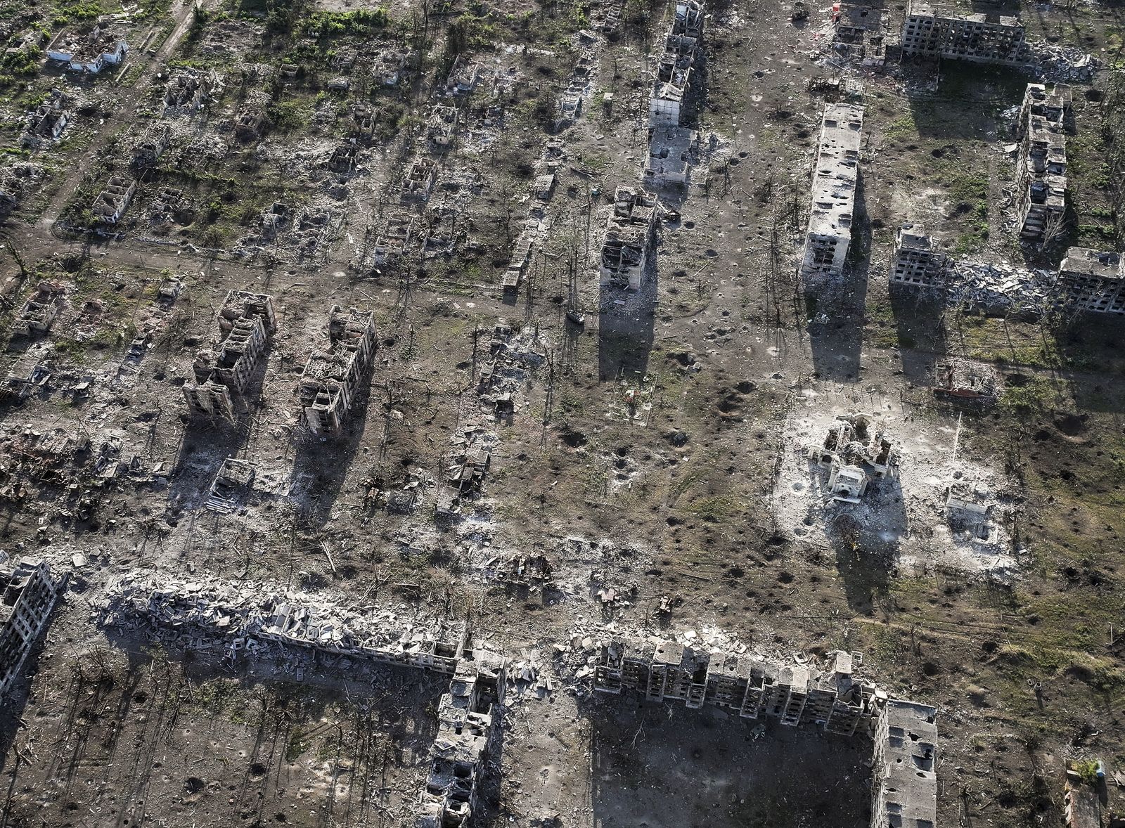 epa11457673 A handout picture made available by the press service of the 24th Mechanized Brigade of Ukrainian Armed Forces shows an aerial view of the damaged Novyy district where the 24 Mechanized Brigade named after King Danylo held the position the previous month in the city of Chasiv Yar in the Donetsk region, Ukraine, 04 July 2024 amid the Russian invasion. Russian troops entered Ukrainian territory on 24 February 2022, starting a conflict that has provoked destruction and a humanitarian crisis.  EPA/Press service of 24 Mechanized brigade handout HANDOUT  HANDOUT EDITORIAL USE ONLY/NO SALES