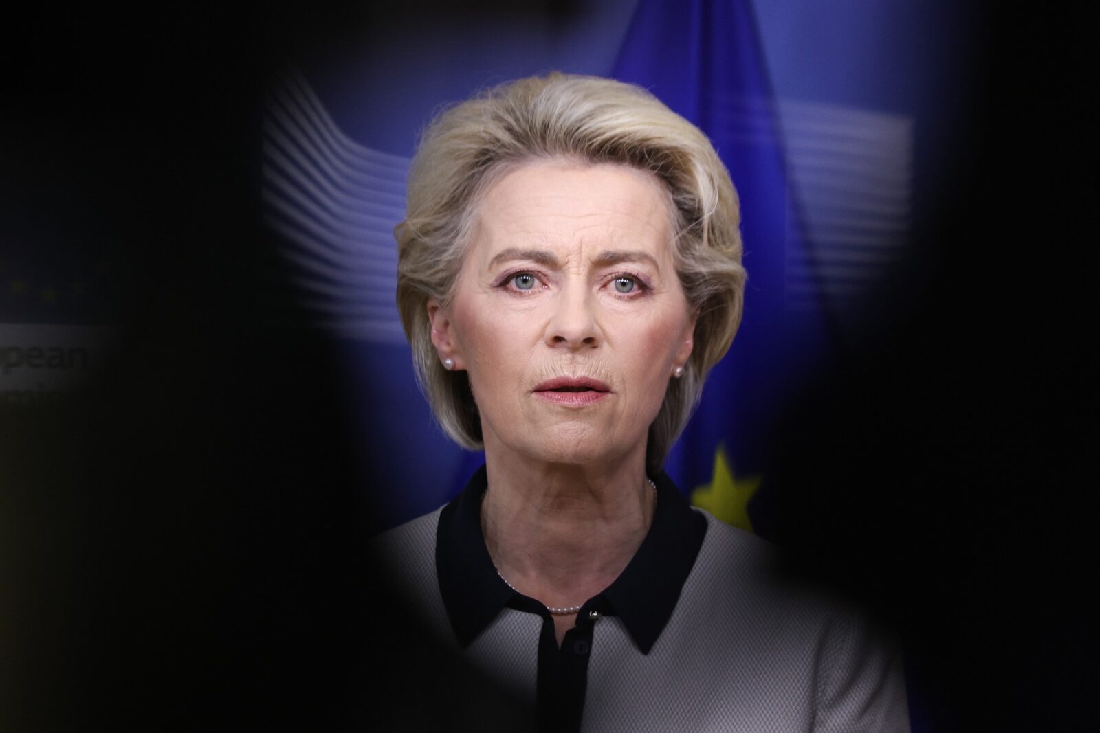 European Commission President Ursula von der Leyen speaks duuring a press statement on Russia's attack on Ukraine, in Brussels on February 24, 2022, ahead of a EU special summit called today to "discuss the crisis and further restrictive measures" that "will impose massive and severe consequences on Russia for its actions". European Commission will outline to leaders the new sanctions, which will add to an initial round of sanctions imposed on Wednesday after President Vladimir Putin recognised rebel-held parts of Ukraine as independent.,Image: 664582651, License: Rights-managed, Restrictions: , Model Release: no, Credit line: Kenzo TRIBOUILLARD / AFP / Profimedia