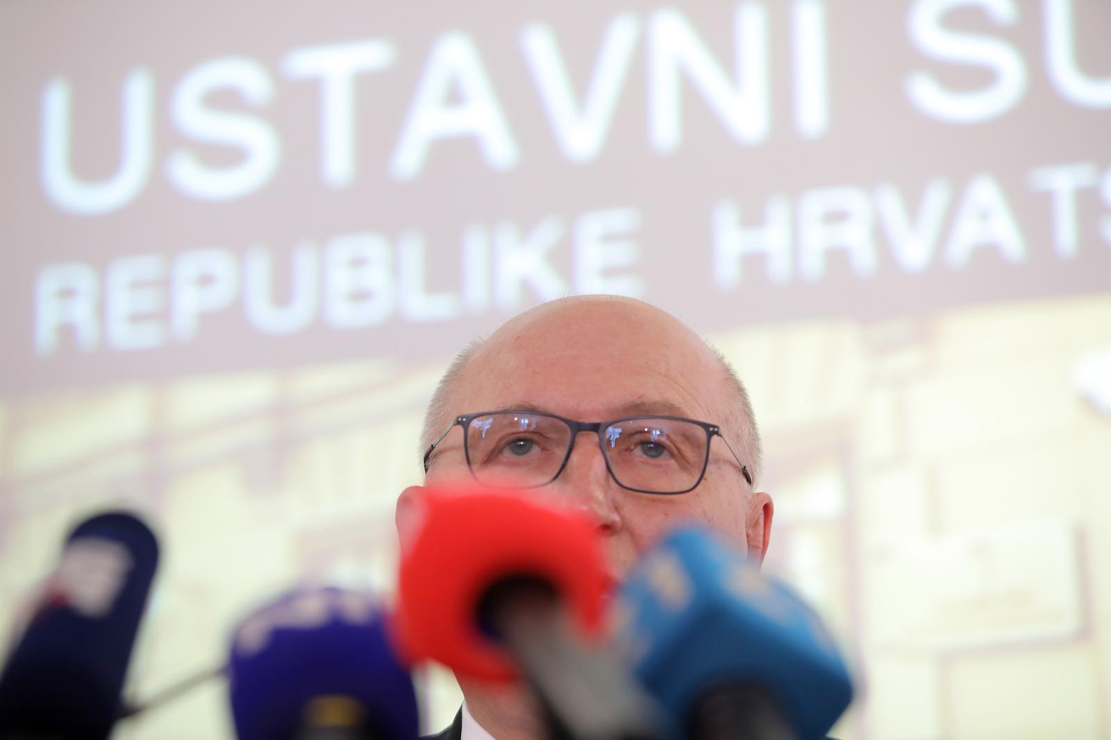 18.03.2024., Zagreb - Na Ustanovm sudu odrzana je konferencija za medije o predmetu s danasnje sjednice Ustavnog suda vezanom uz izjavu predsjednika RH Zorana Milanovica da ce se kandidirati na izborima za zastupnike u Hrvatski sabor. predsjednik Ustavnog suda Miroslav Separovic Photo: Tomislav Miletic/PIXSELL