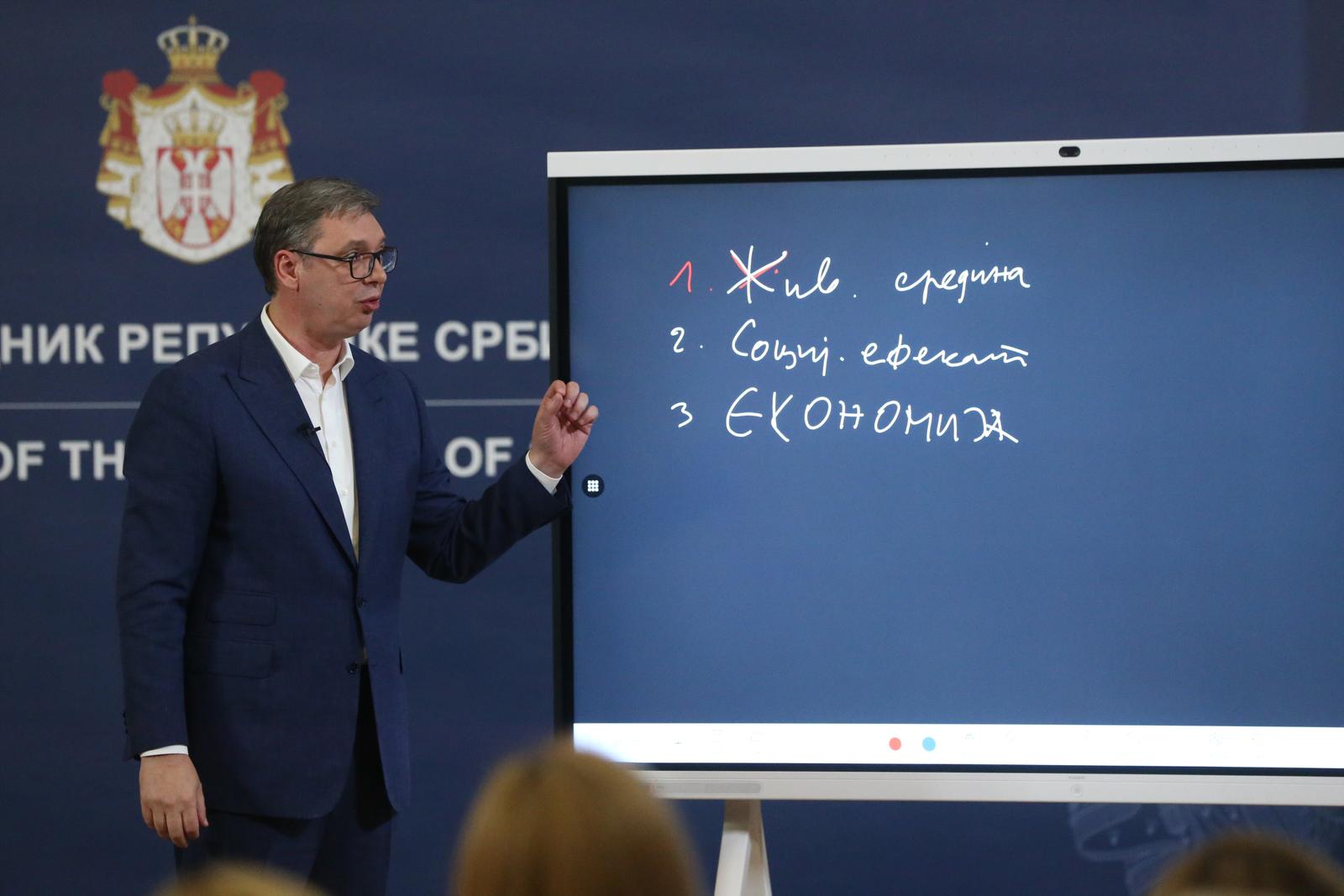 24, June, 2024, Belgrade -Public address of the President of the Republic of Serbia, Aleksandar Vucic, regarding the plans for EXPO 2027, the national stadium and other economic and social topics. Aleksandar Vucic. Photo: F.S./ATAImages

24, jun, 2024, Beograd - Obracanje javnosti predsednika Republike Srbije Aleksandra Vucica povodom planova za EXPO 2027, nacionalnom stadionu i drugim ekonomskim i socijalnim temama. Photo: F.S./ATAImages Photo: F.S./ATAImages/PIXSELL