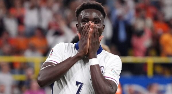 England's Bukayo Saka reacts as his goal is disallowed for being offside during the UEFA Euro 2024, semi-final match at the BVB Stadion Dortmund in Dortmund, Germany. Picture date: Wednesday July 10, 2024.,Image: 888870091, License: Rights-managed, Restrictions: Use subject to restrictions. Editorial use only, no commercial use without prior consent from rights holder., Model Release: no, Credit line: Bradley Collyer / PA Images / Profimedia