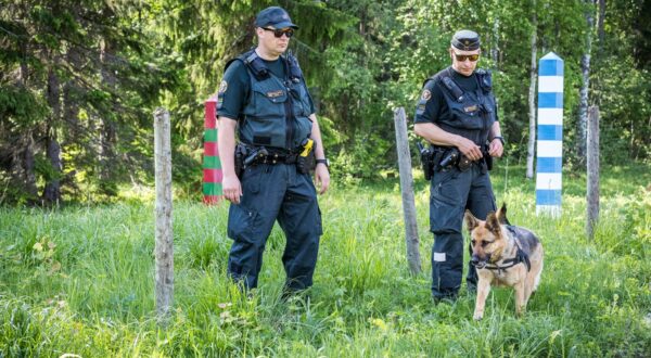 The Finnish Border Guard held a media event on the border between Finland and Russia in Joensuu on June 5th, 2024. Border guard Piitulainen with a dog Nita (R) and border guard Loujas.,Image: 879083999, License: Rights-managed, Restrictions: FINLAND OUT. NO THIRD PARTY SALES., Model Release: no, Credit line: Jarno Artika / Lehtikuva / Profimedia